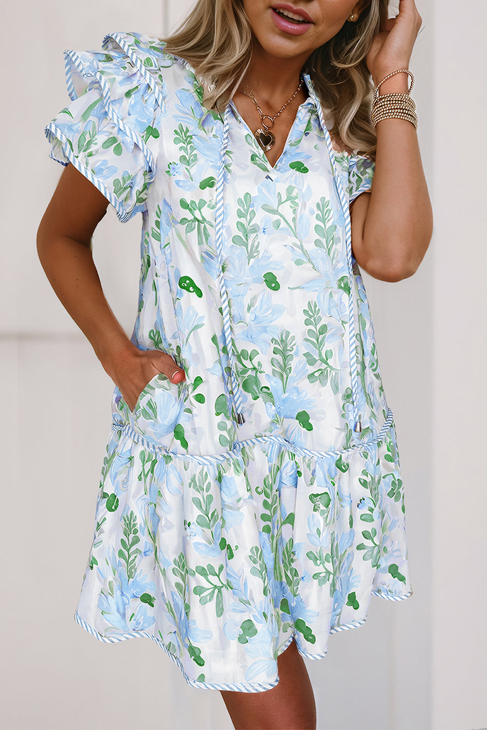 Floral Contrast Edge Layered Mini Dress