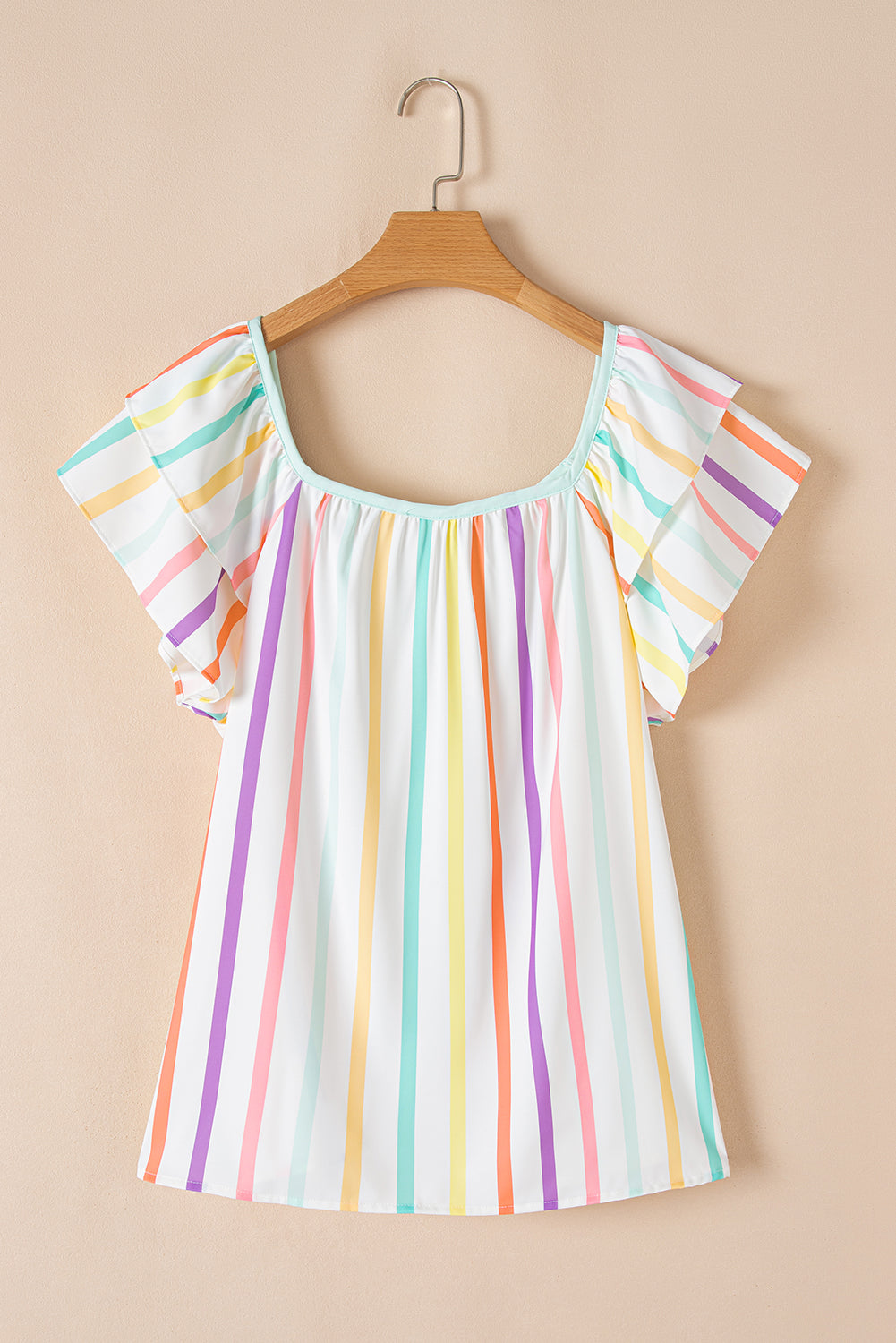 Plus Size Stripe Ruffled Sleeve Blouse