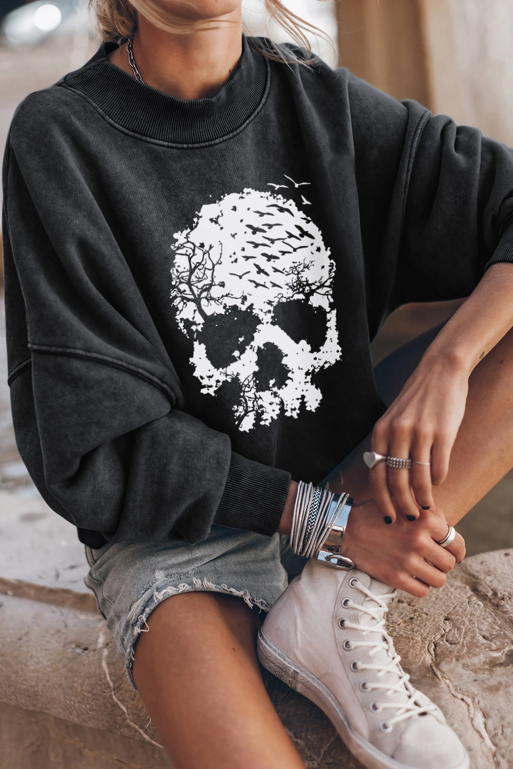 Skull Drop Shoulder Sweatshirt