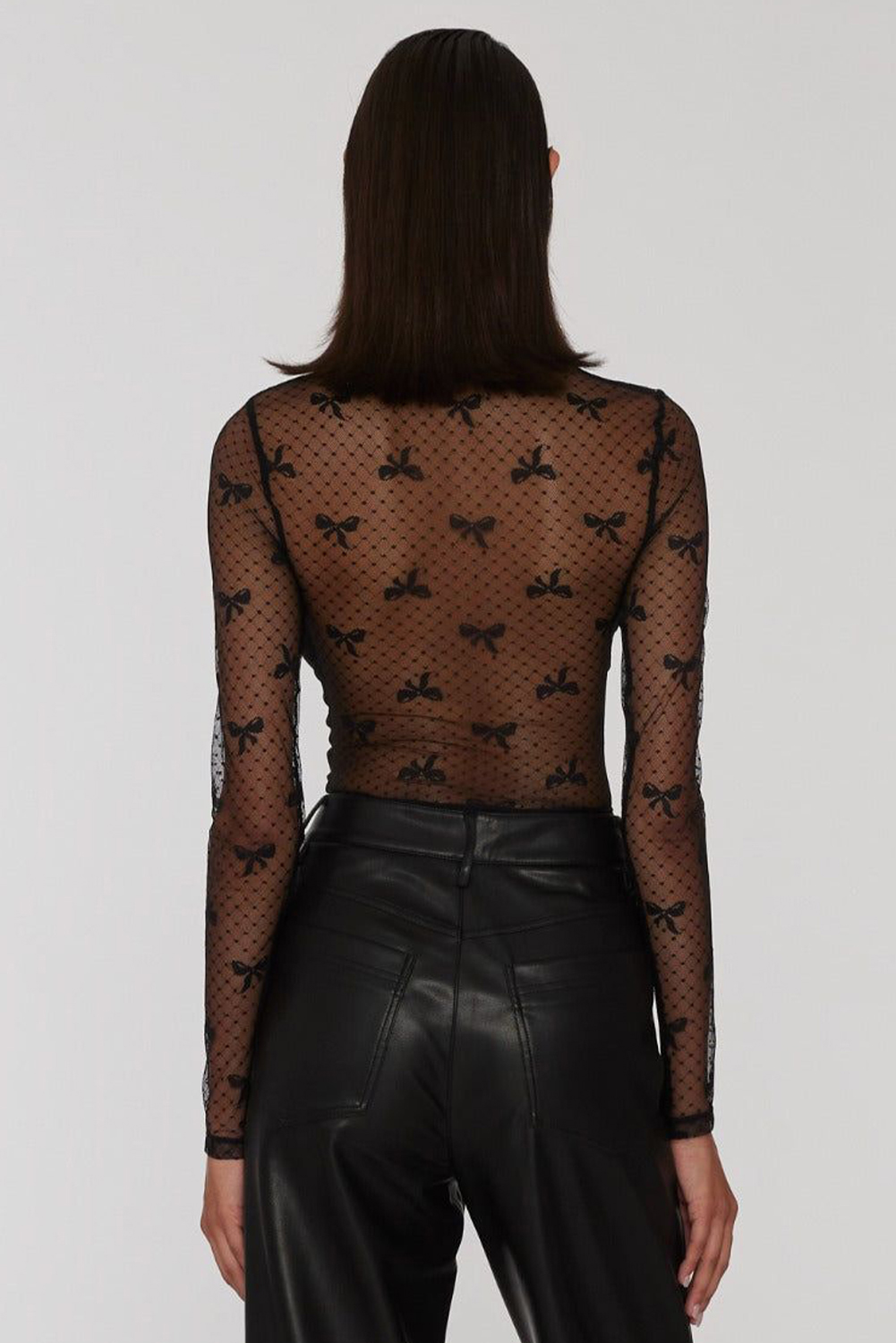 Bow Accent Mesh Top