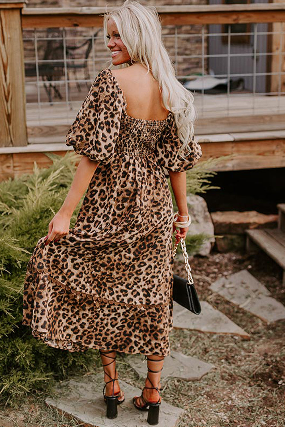 Leopard Bubble Sleeve Maxi Dress