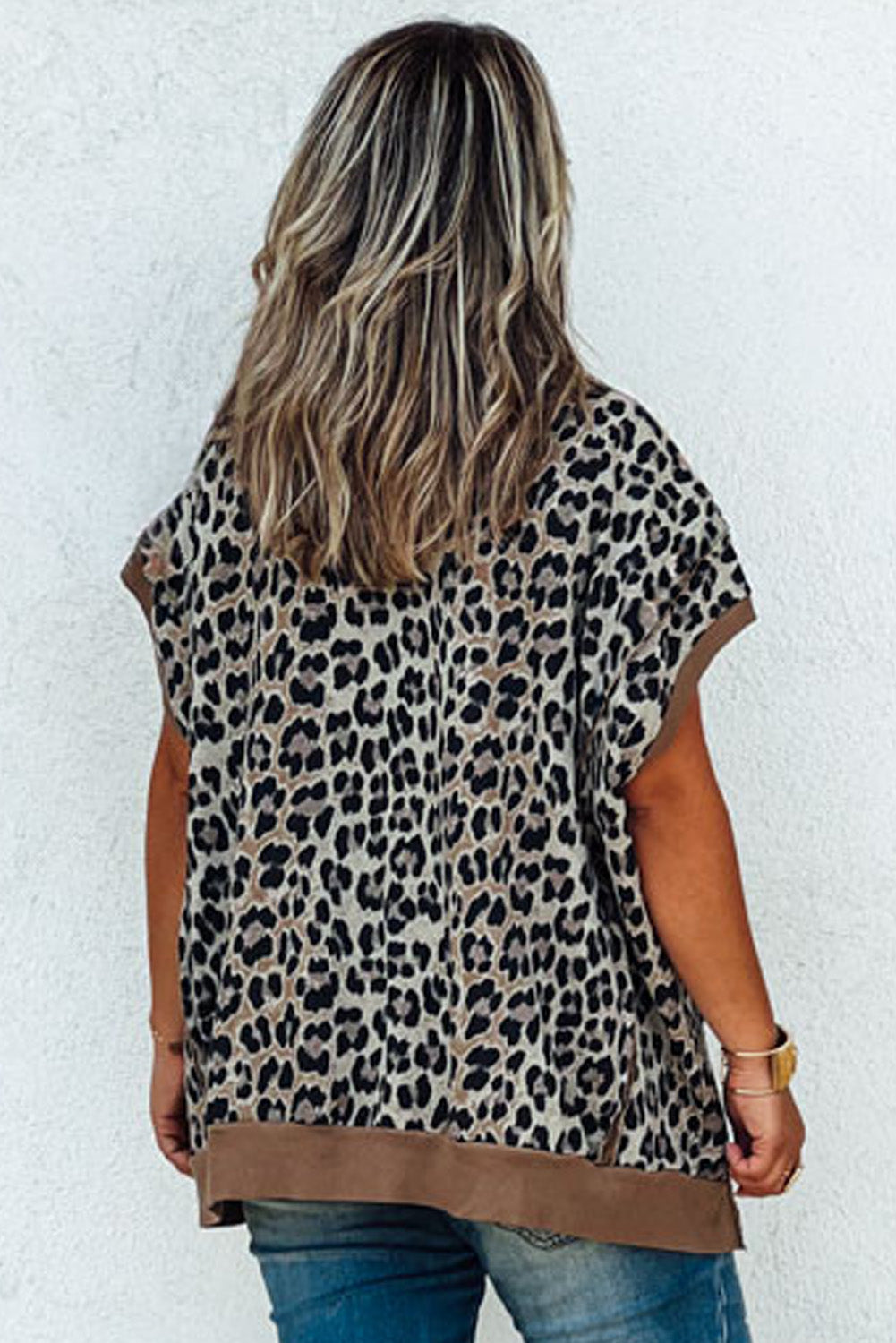 Plus Size Leopard Contrast Trim Top