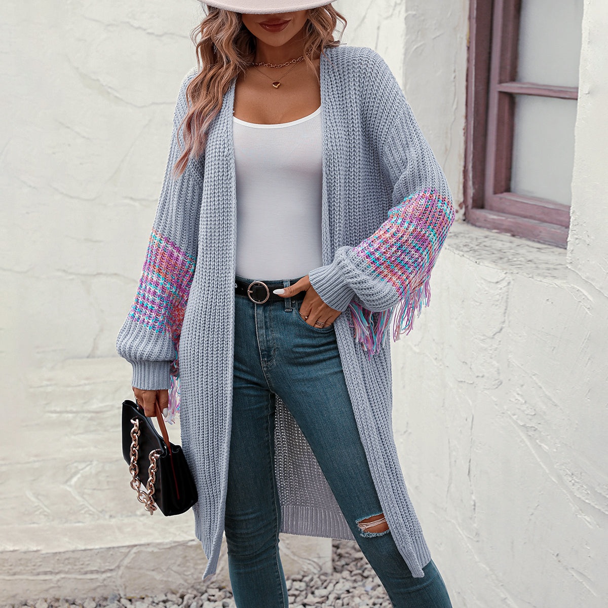 Long Fringed Knit Cardigan