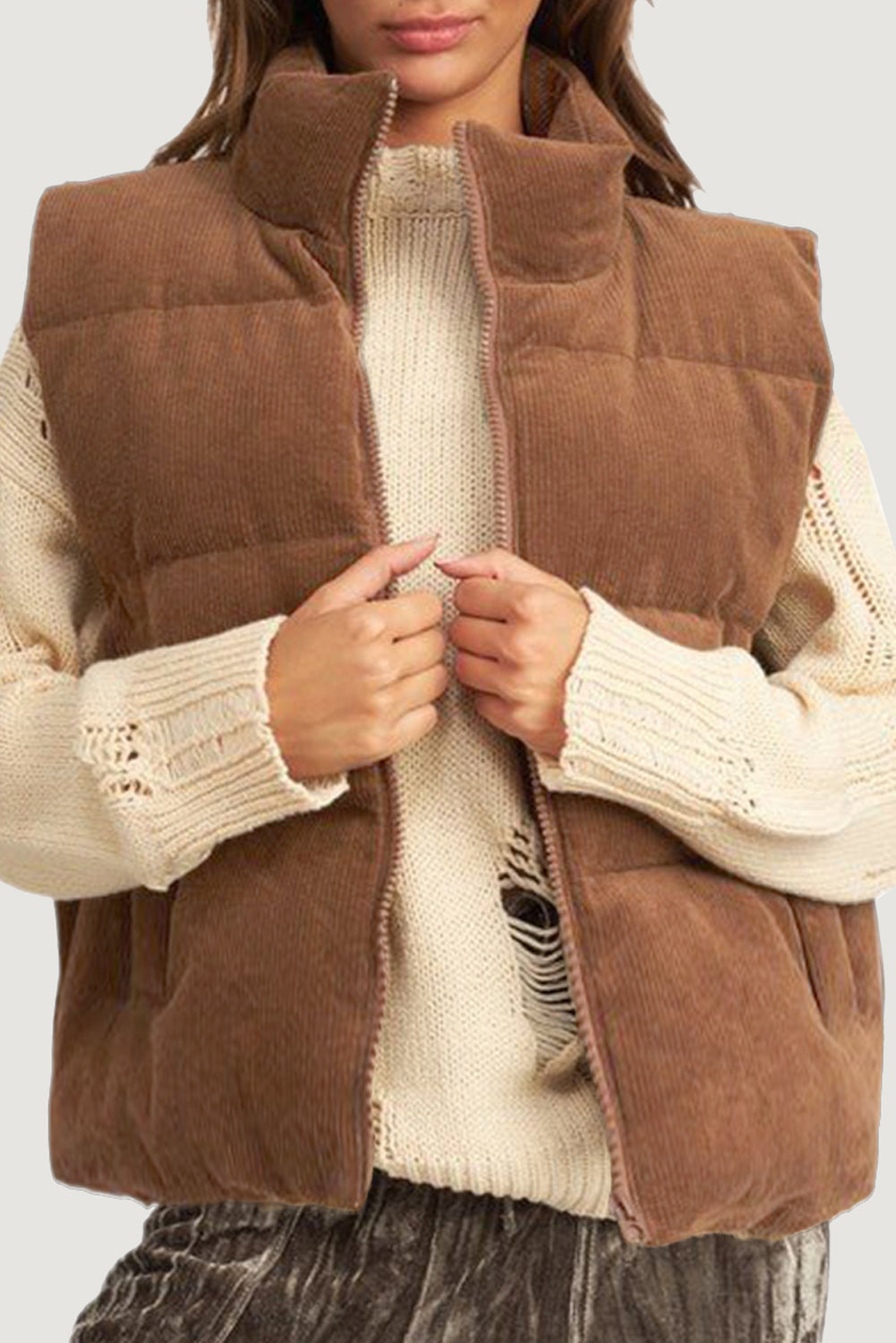 Corduroy Zipped Puffer Vest