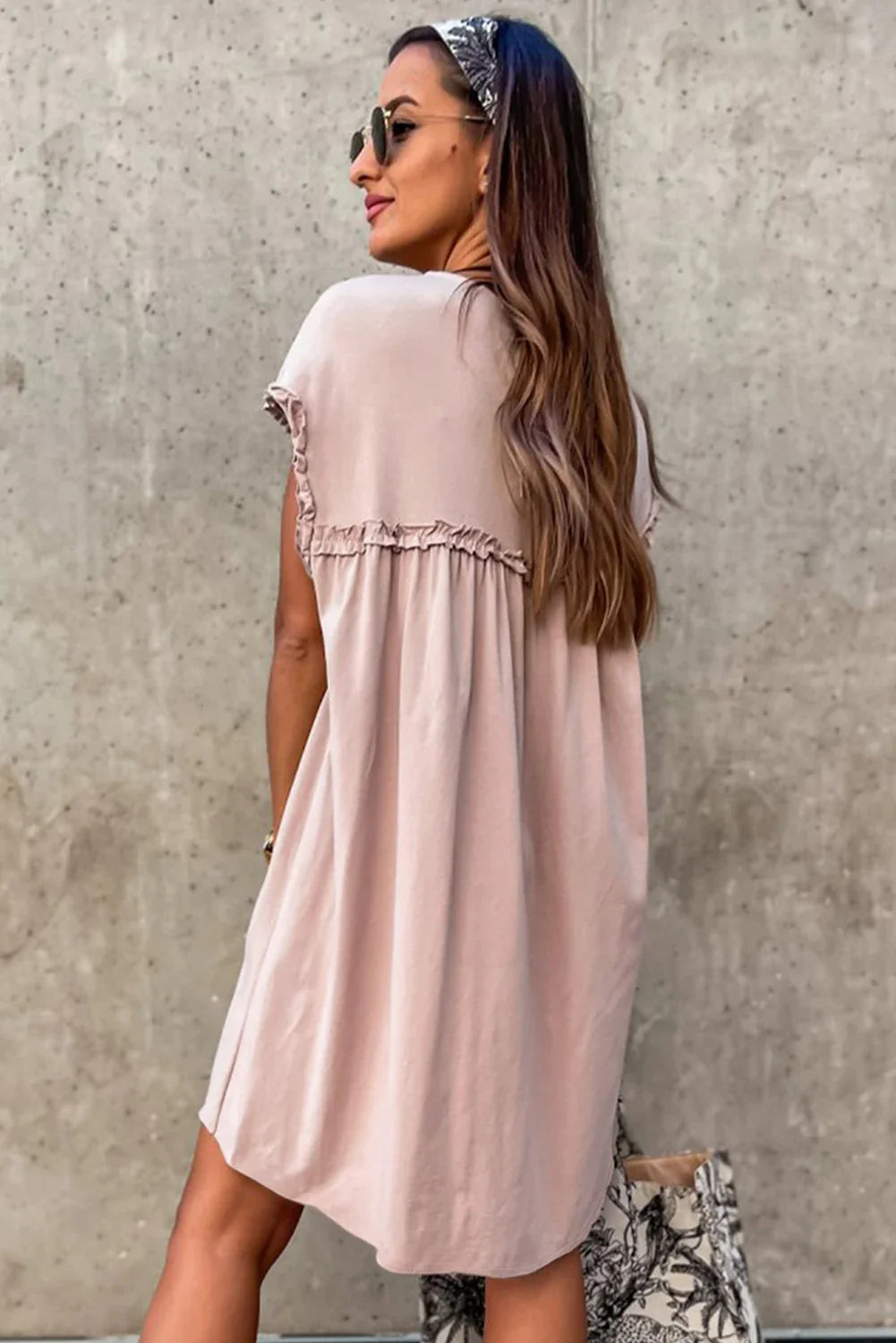 Frilled Trim Crewneck Mini Dress