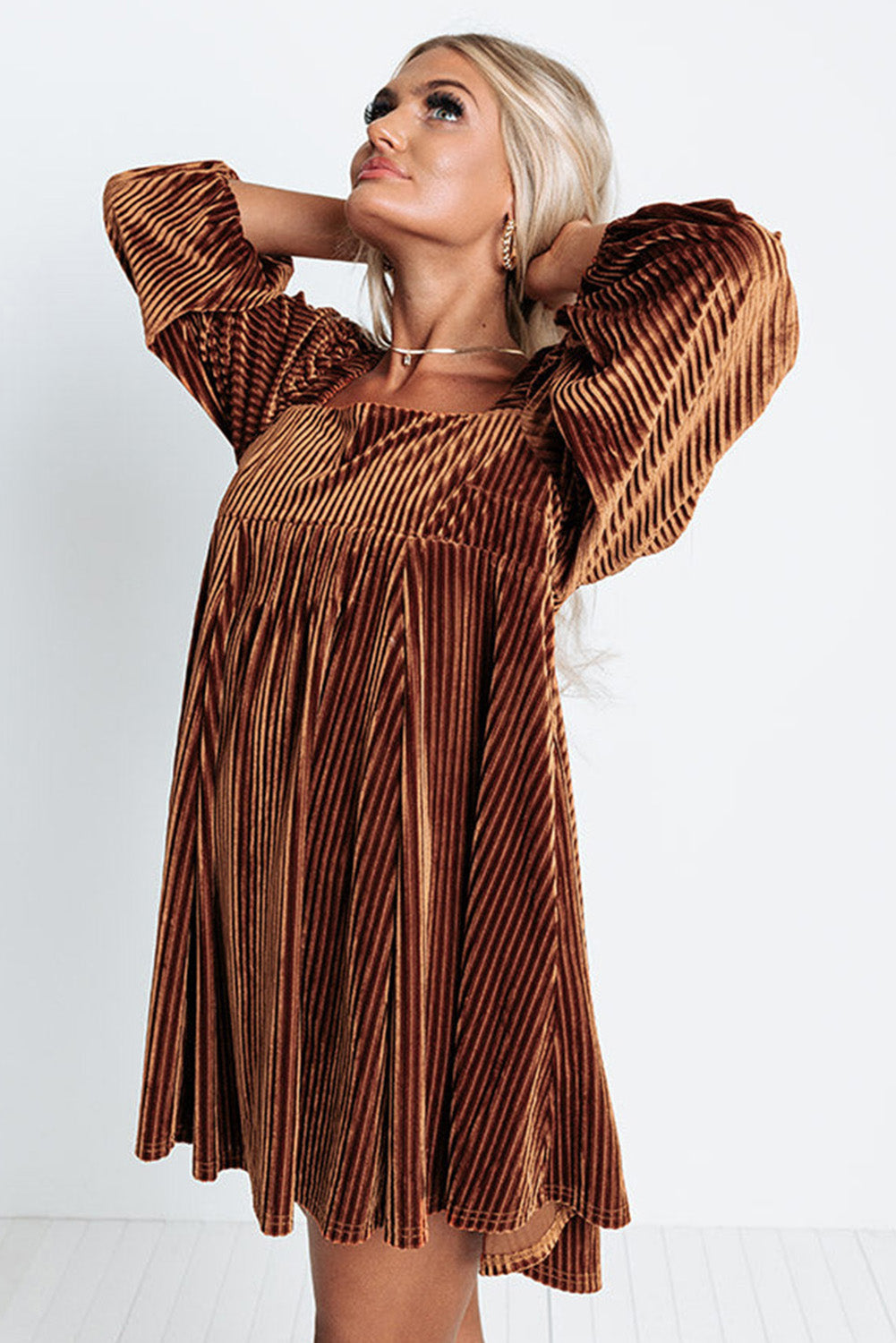 Tie Back Square Neck Velvet Babydoll Dress