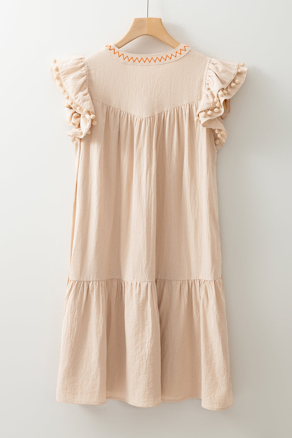 Linen Embroidery Ruffle Sleeves Dress