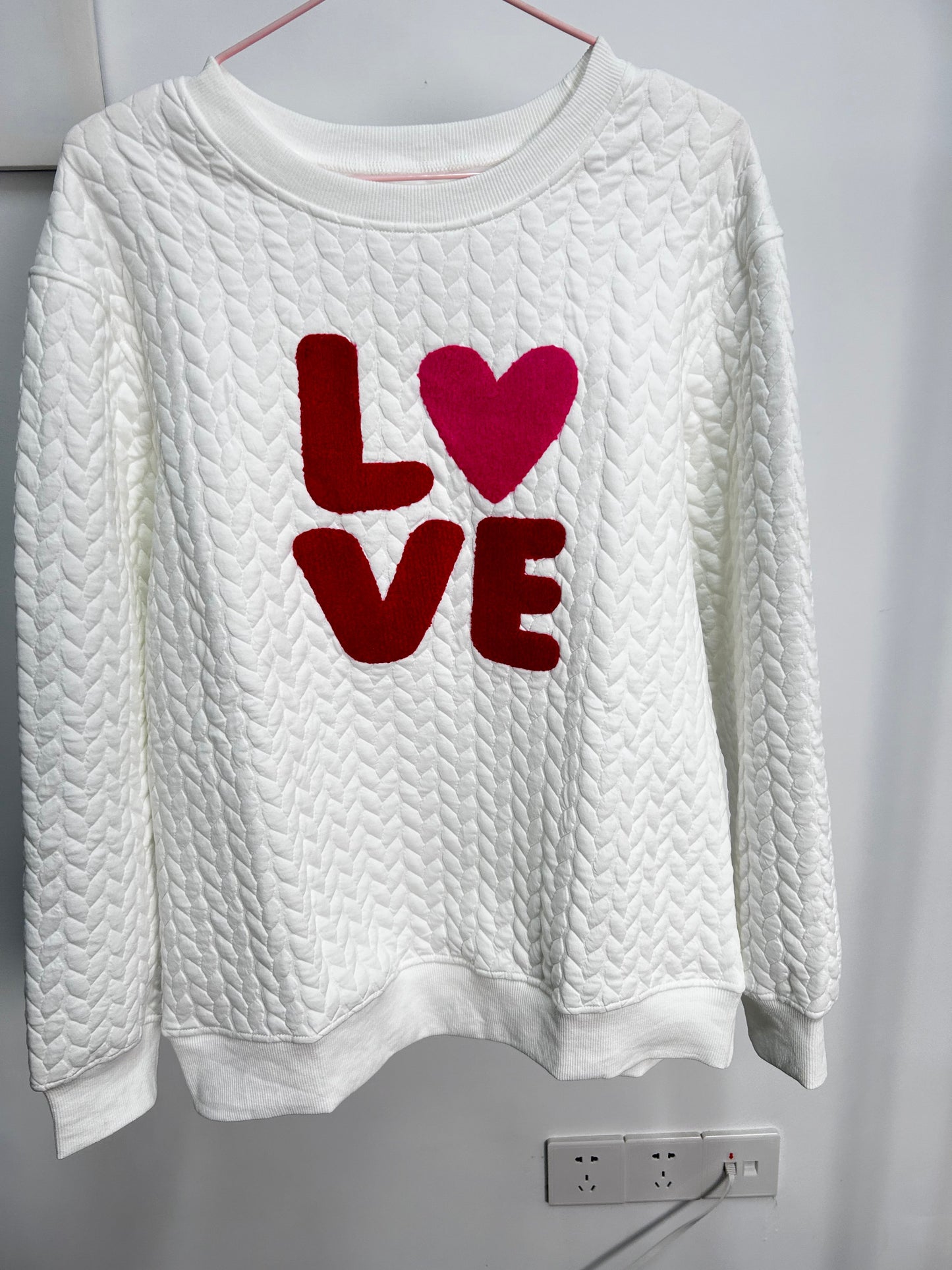XOXO Glitter Chenille Cable Knit Sweatshirt