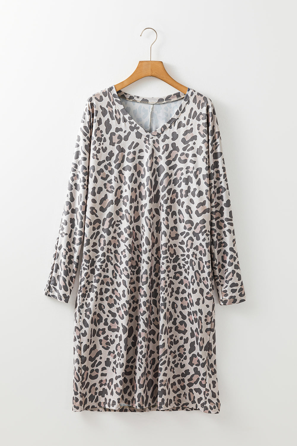 Leopard V Neck Loose Mini Dress