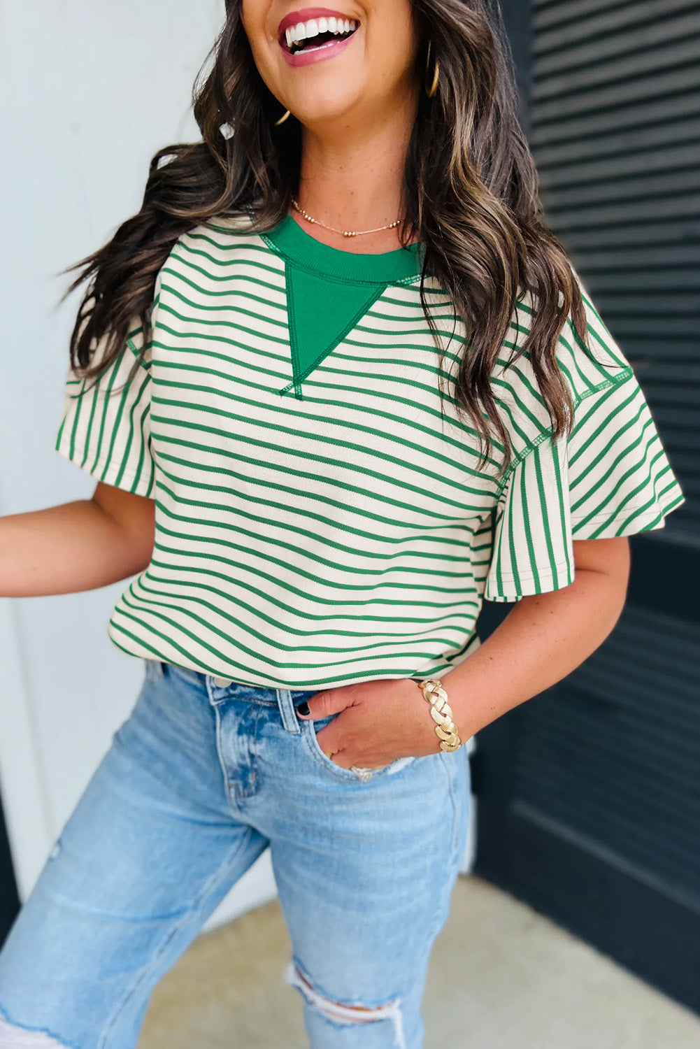 Striped Ruffle Short Sleeve Top