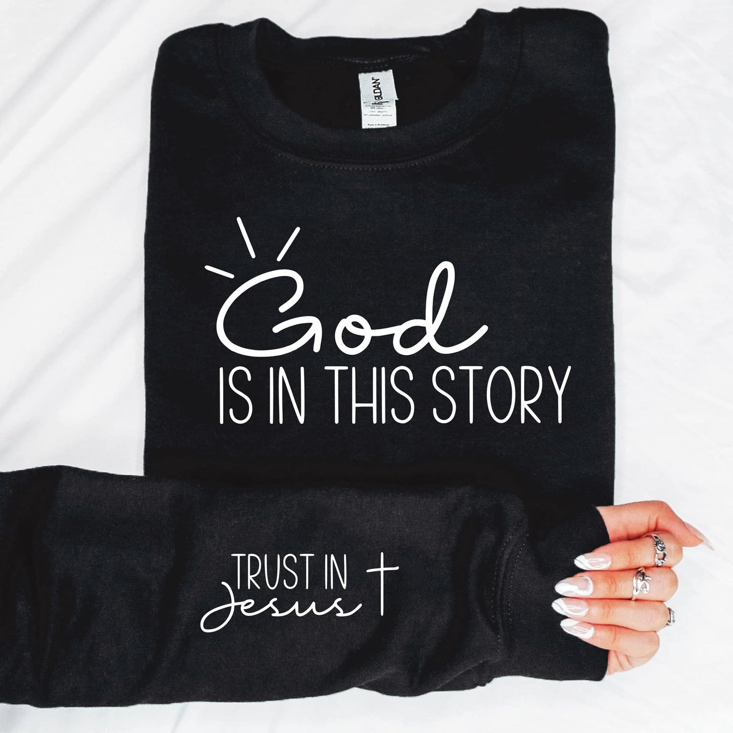 God Is In This Story With Sleeve Accent Sweatshirt