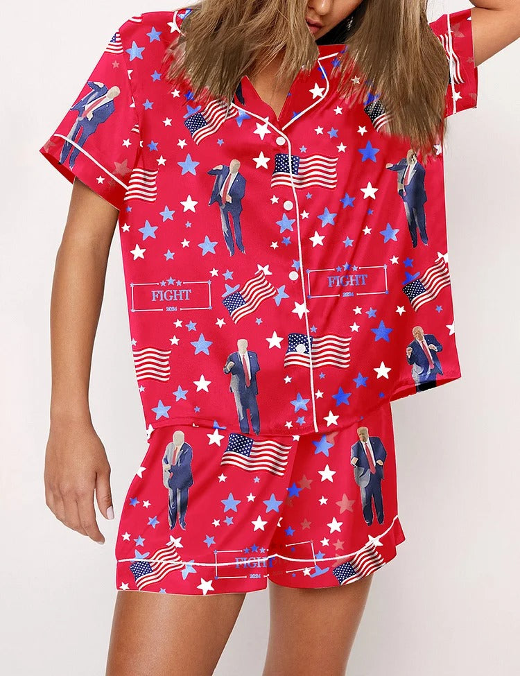Flag Printed Parent-child Short Pajamas