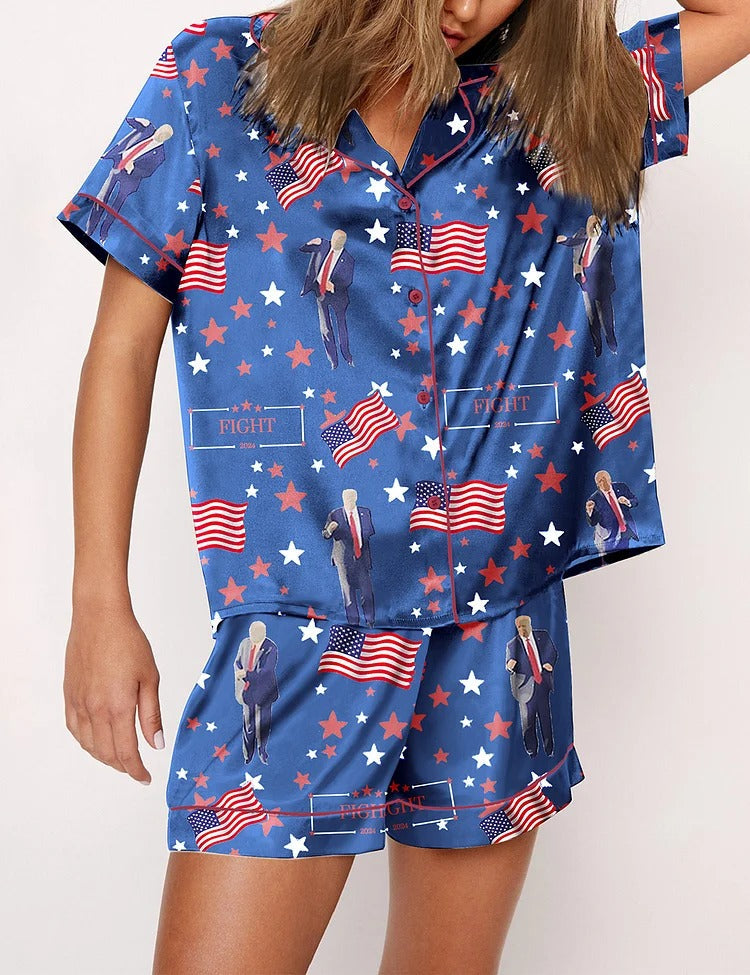 Flag Printed Parent-child Short Pajamas