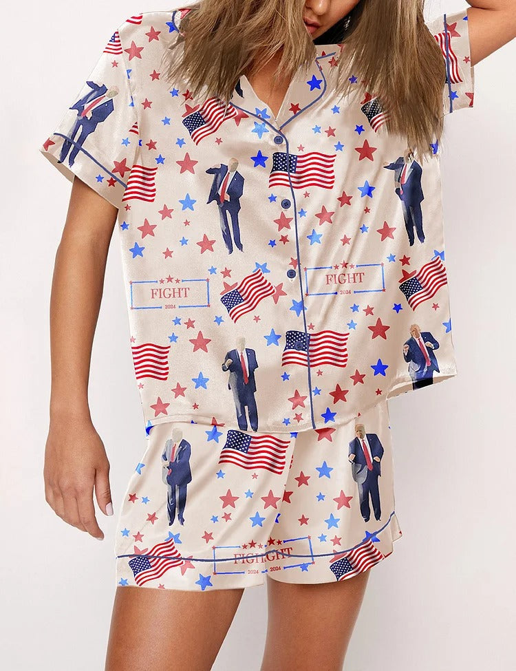 Flag Printed Parent-child Short Pajamas