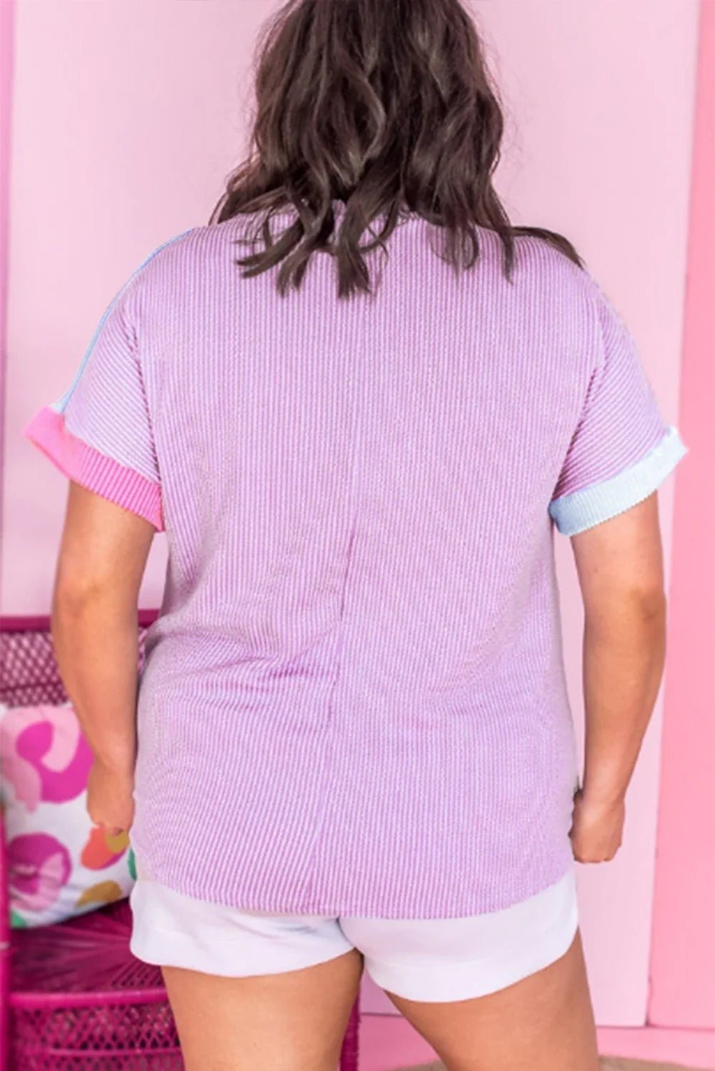 Plus Size Patchwork Corded Tee