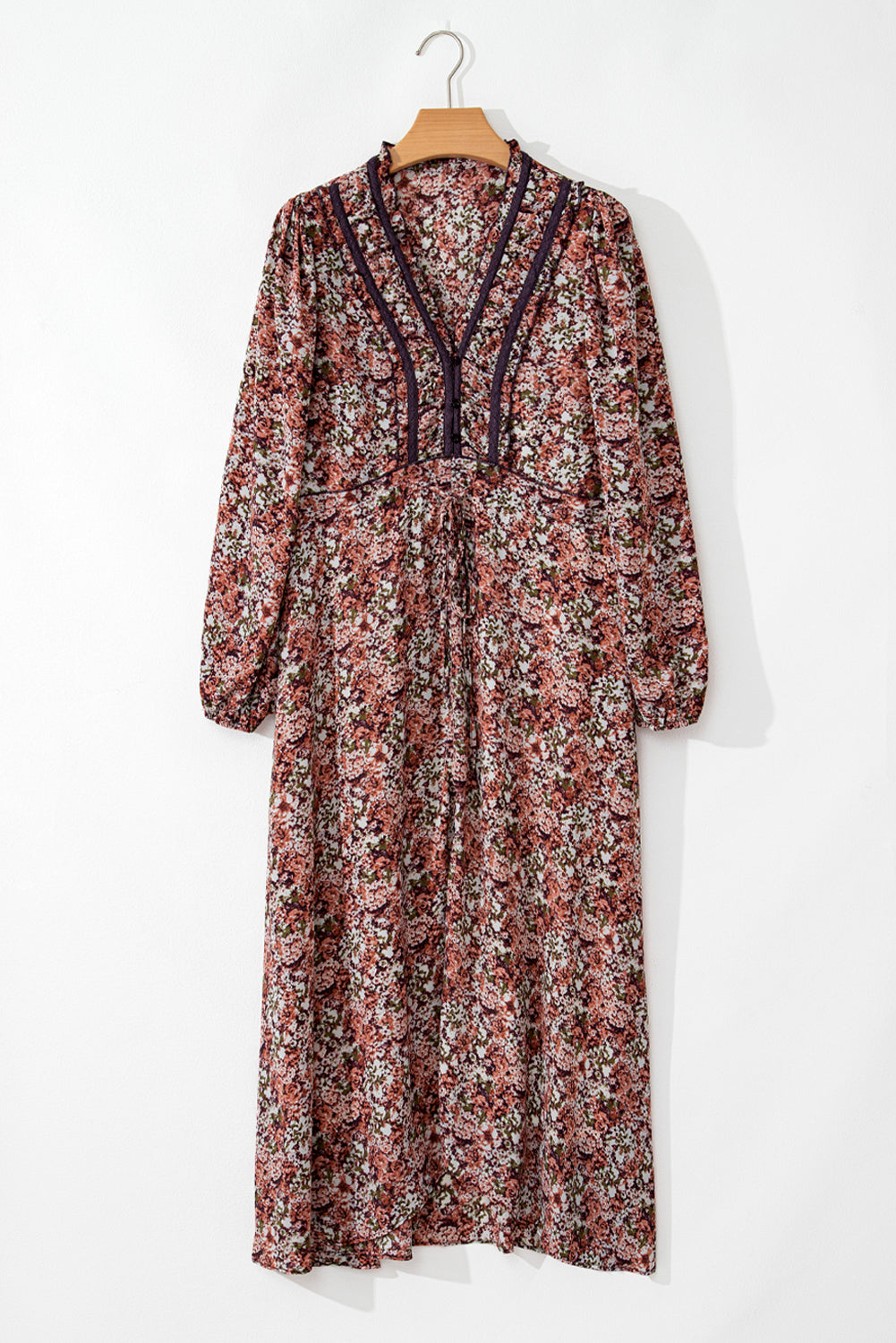 Floral Split Front Tiered Frilled Midi Dress