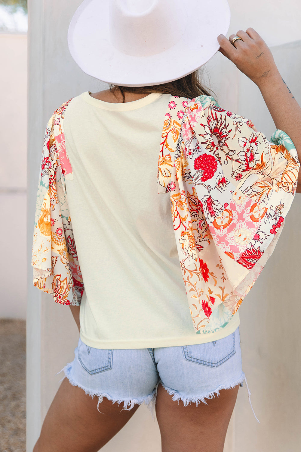 Floral Patchwork Batwing Sleeve Blouse
