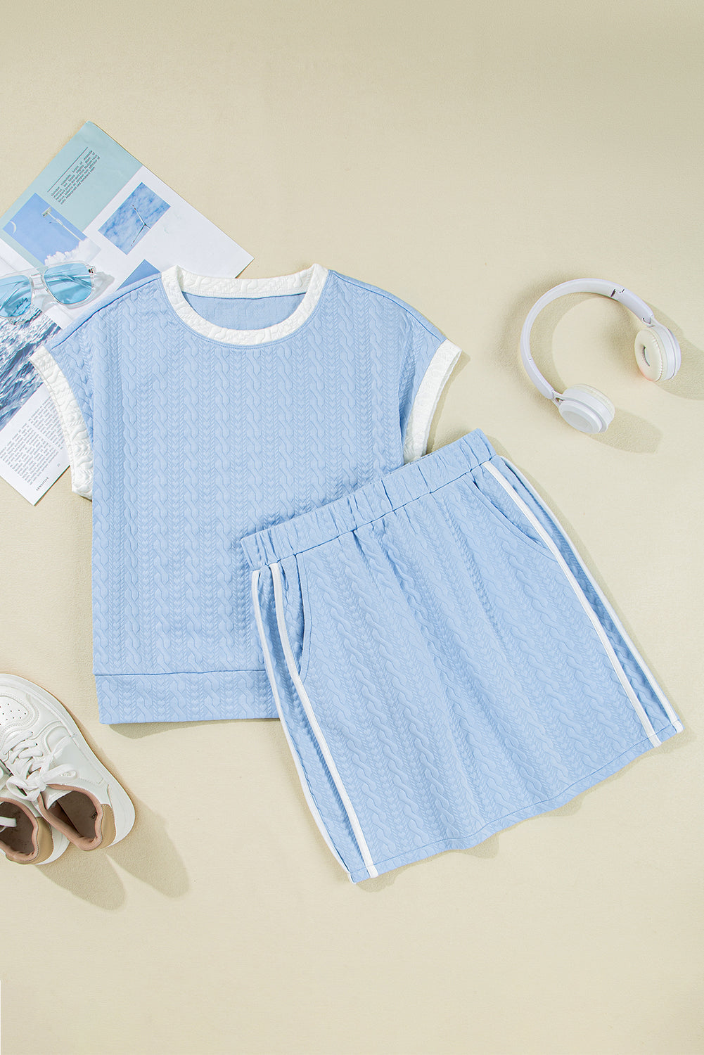 Textured Top and Pocketed Skirt Set