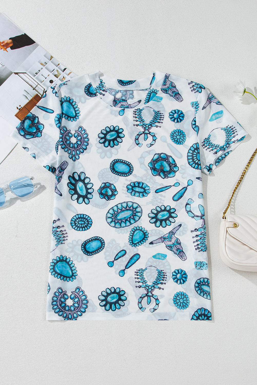 Western Turquoise Printed Tee