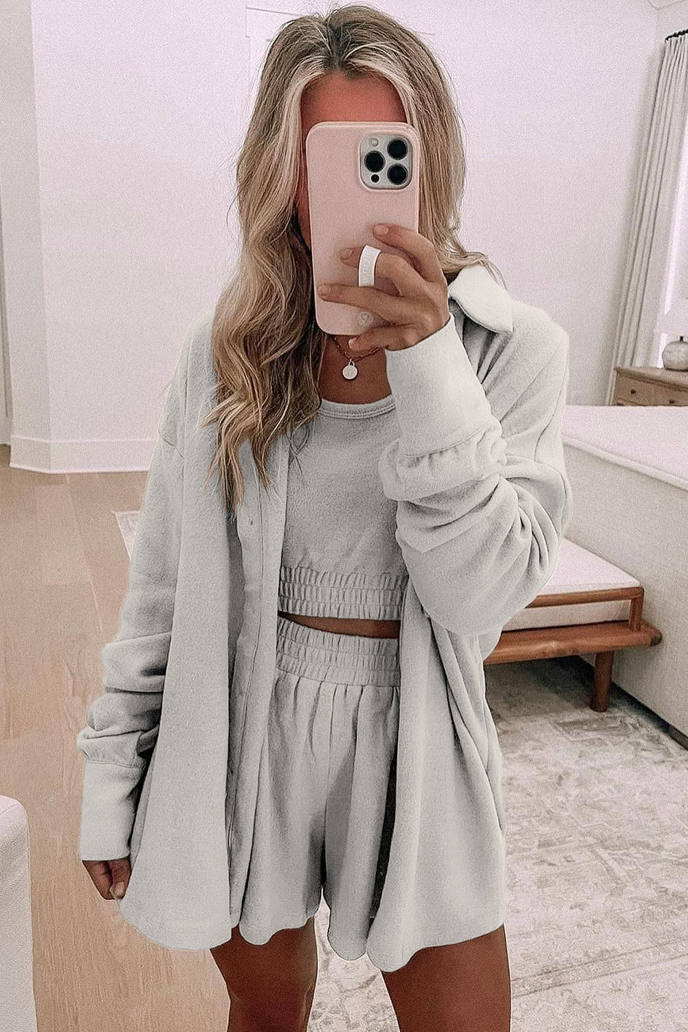 Crop Tank Shorts with Cardigan 3 Pcs Set