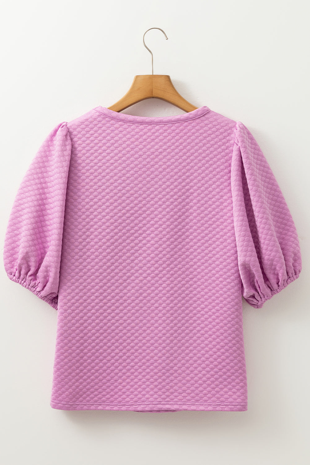 Textured O Neck Puff Sleeve Blouse