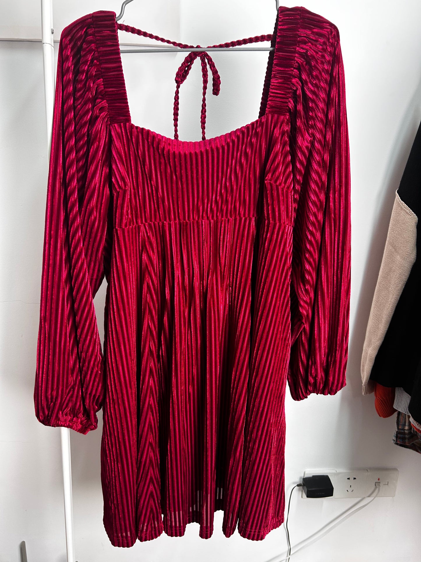 Tie Back Square Neck Velvet Babydoll Dress