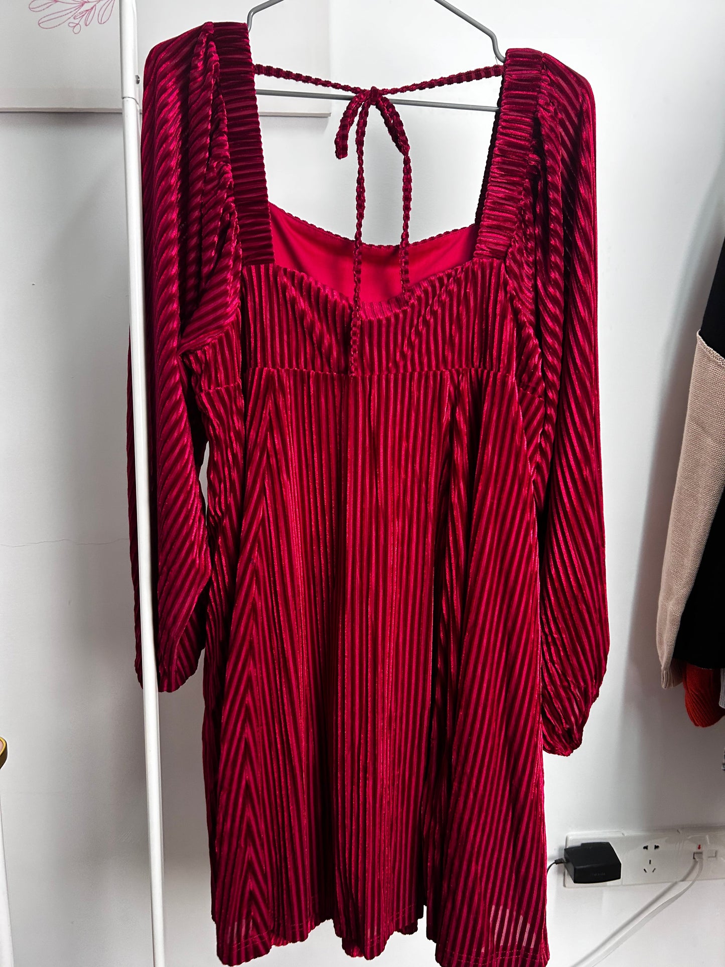 Tie Back Square Neck Velvet Babydoll Dress