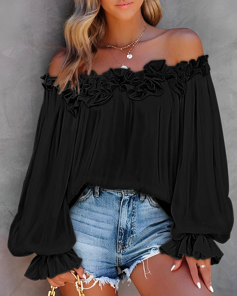 Ruffle Hem Lantern Sleeve Top