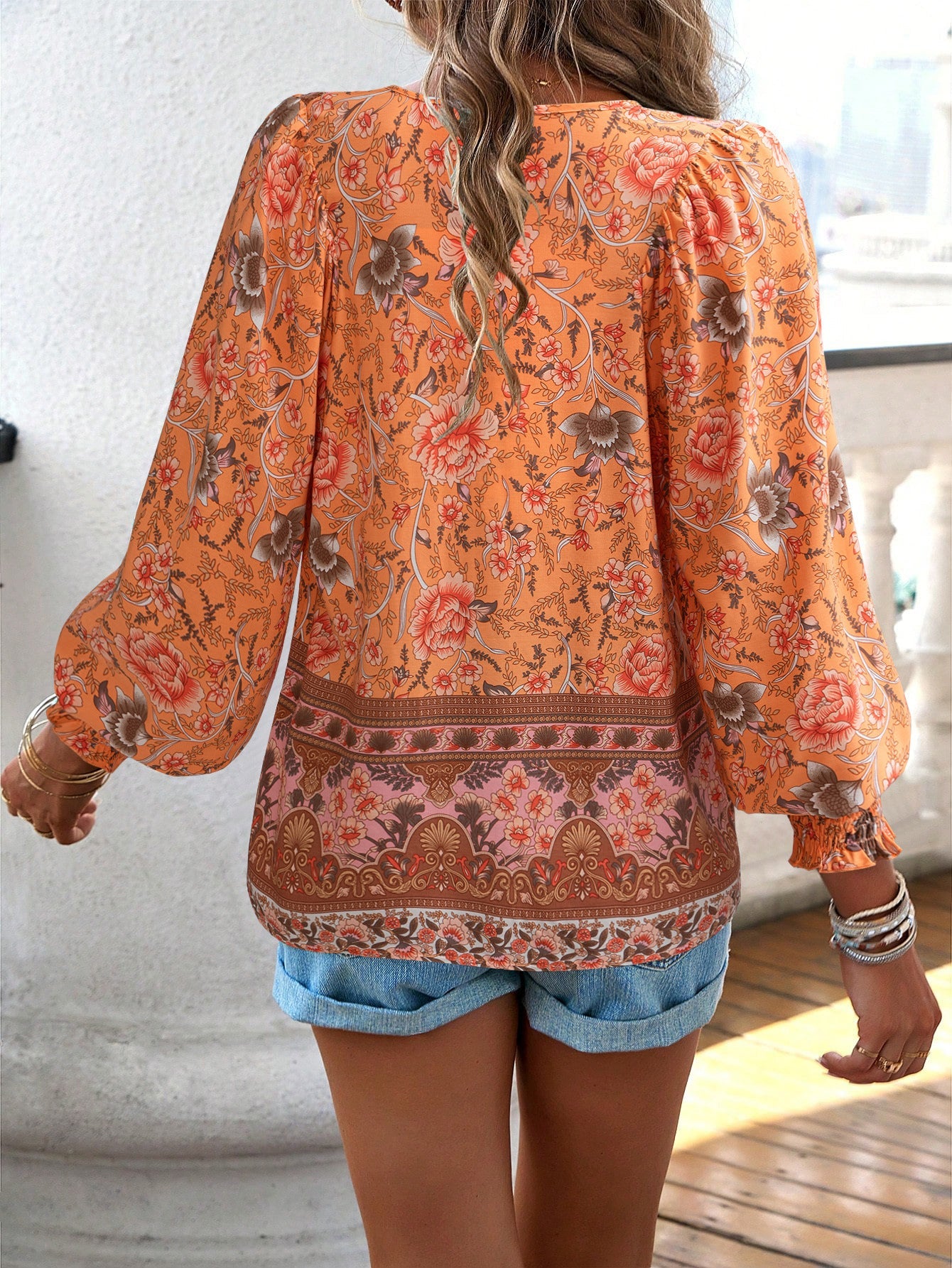 Tie Front V Neck Bohemian Top