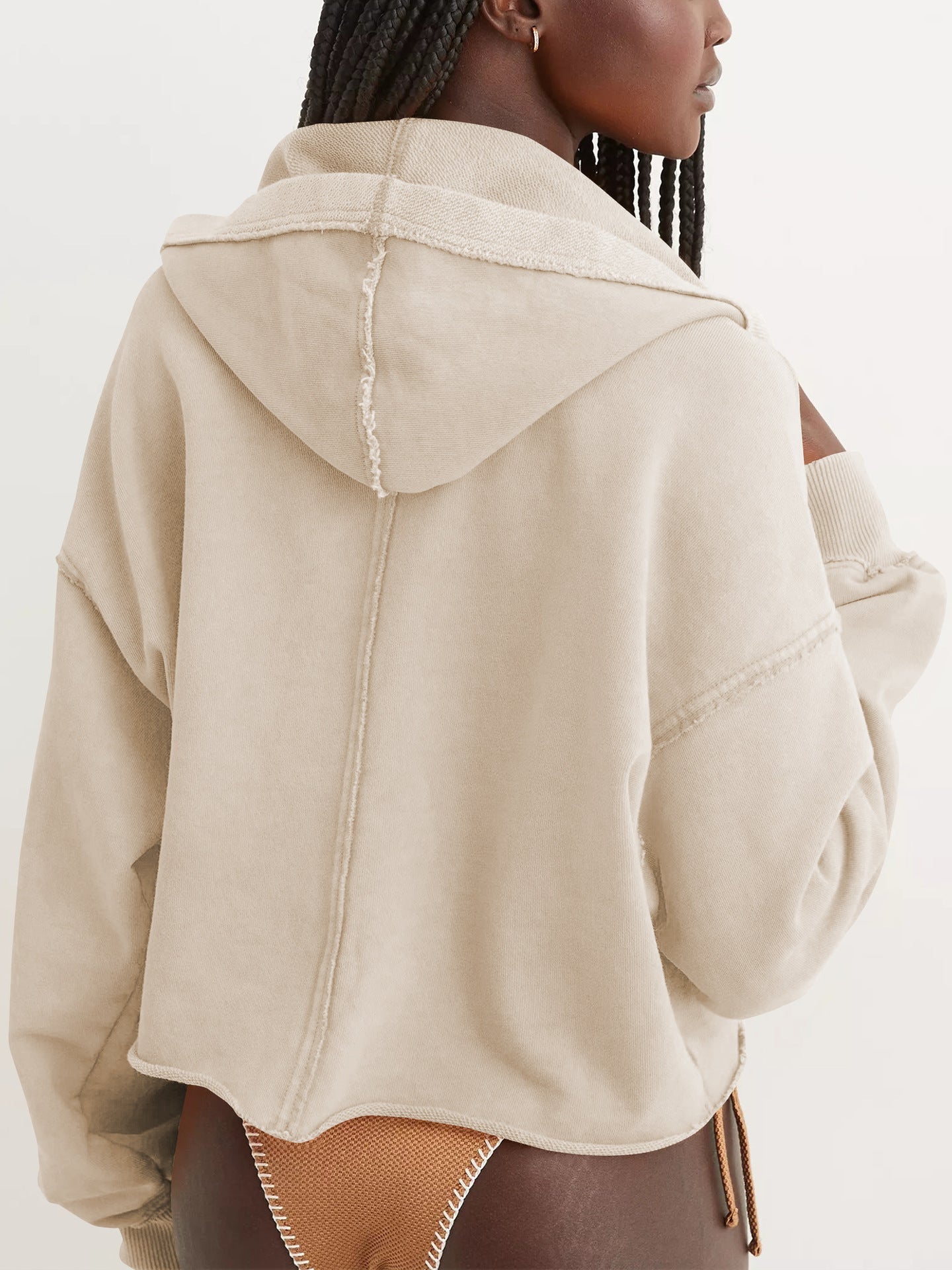 A-V Neck Drop Shoulder Hoodie