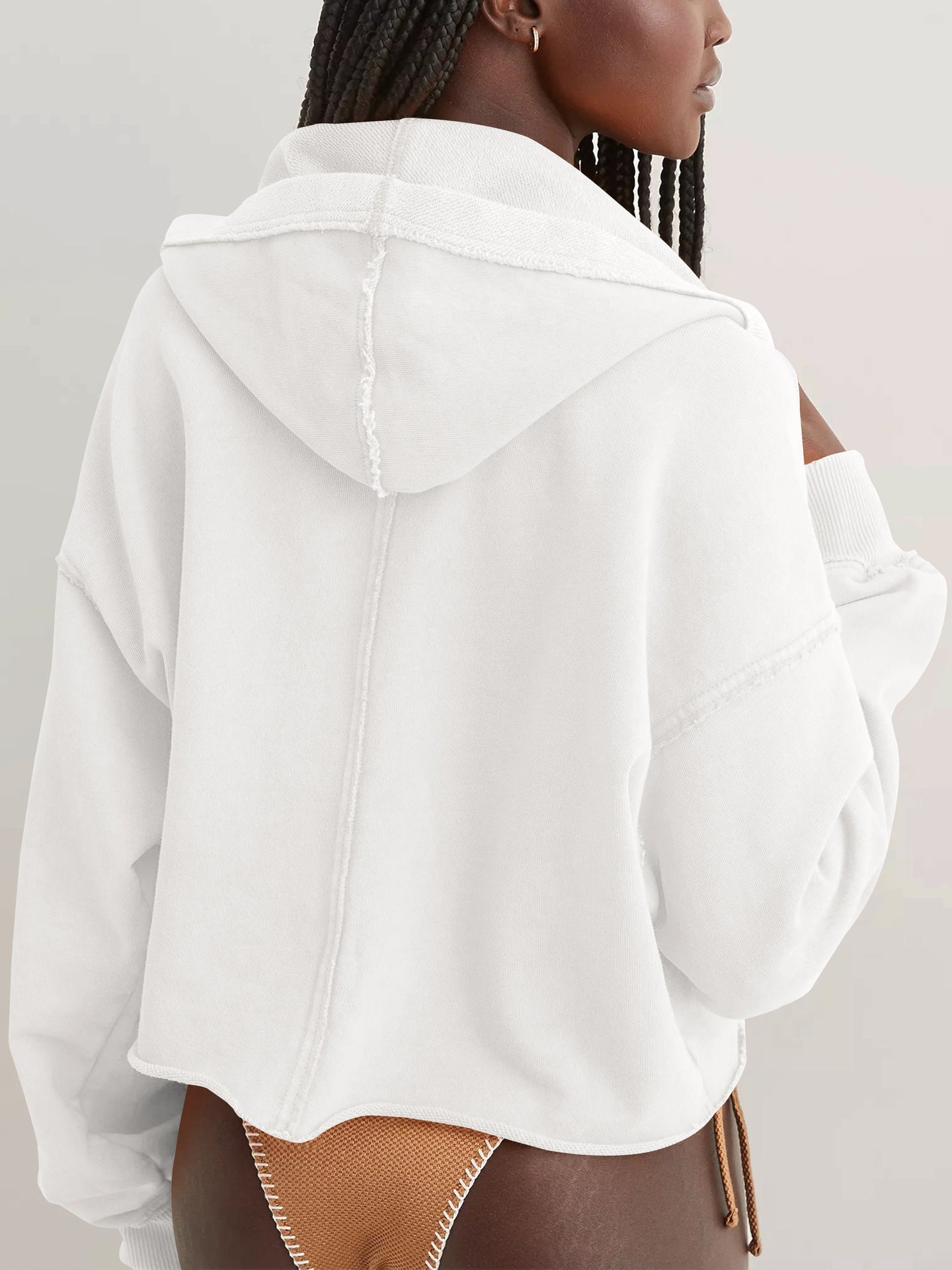 A-V Neck Drop Shoulder Hoodie