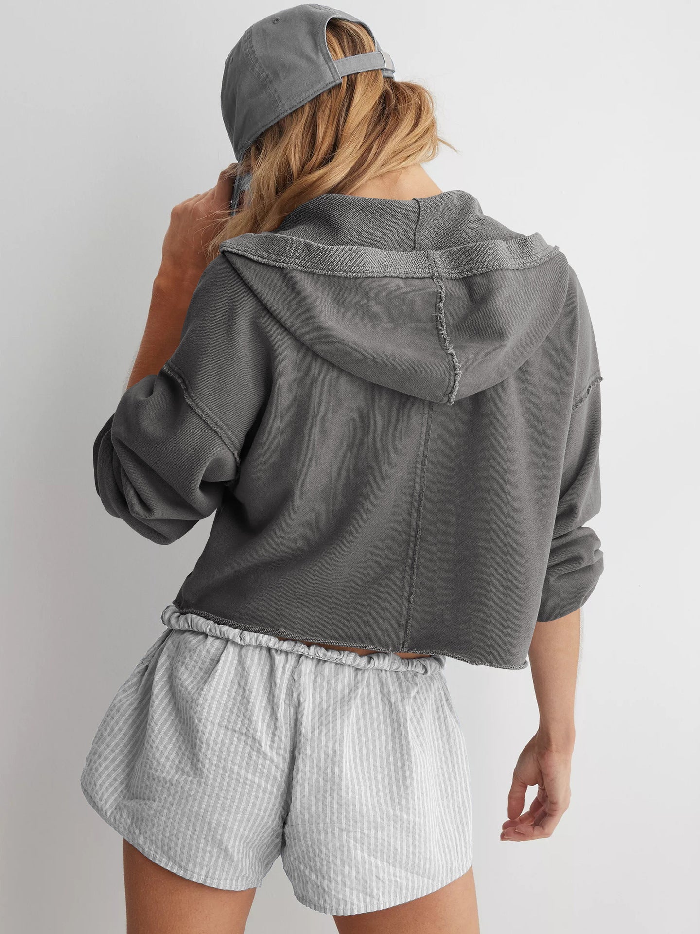 A-V Neck Drop Shoulder Hoodie
