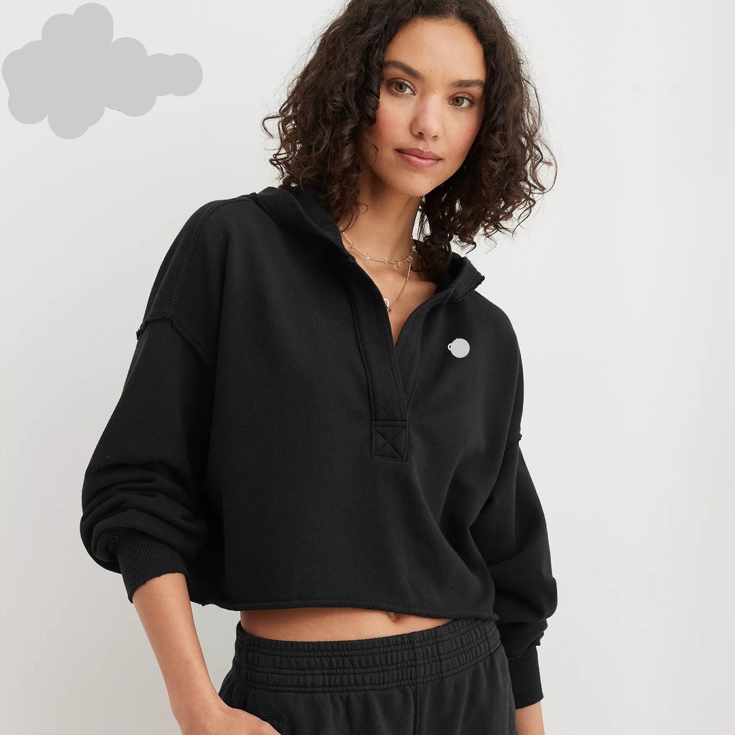 A-V Neck Drop Shoulder Hoodie