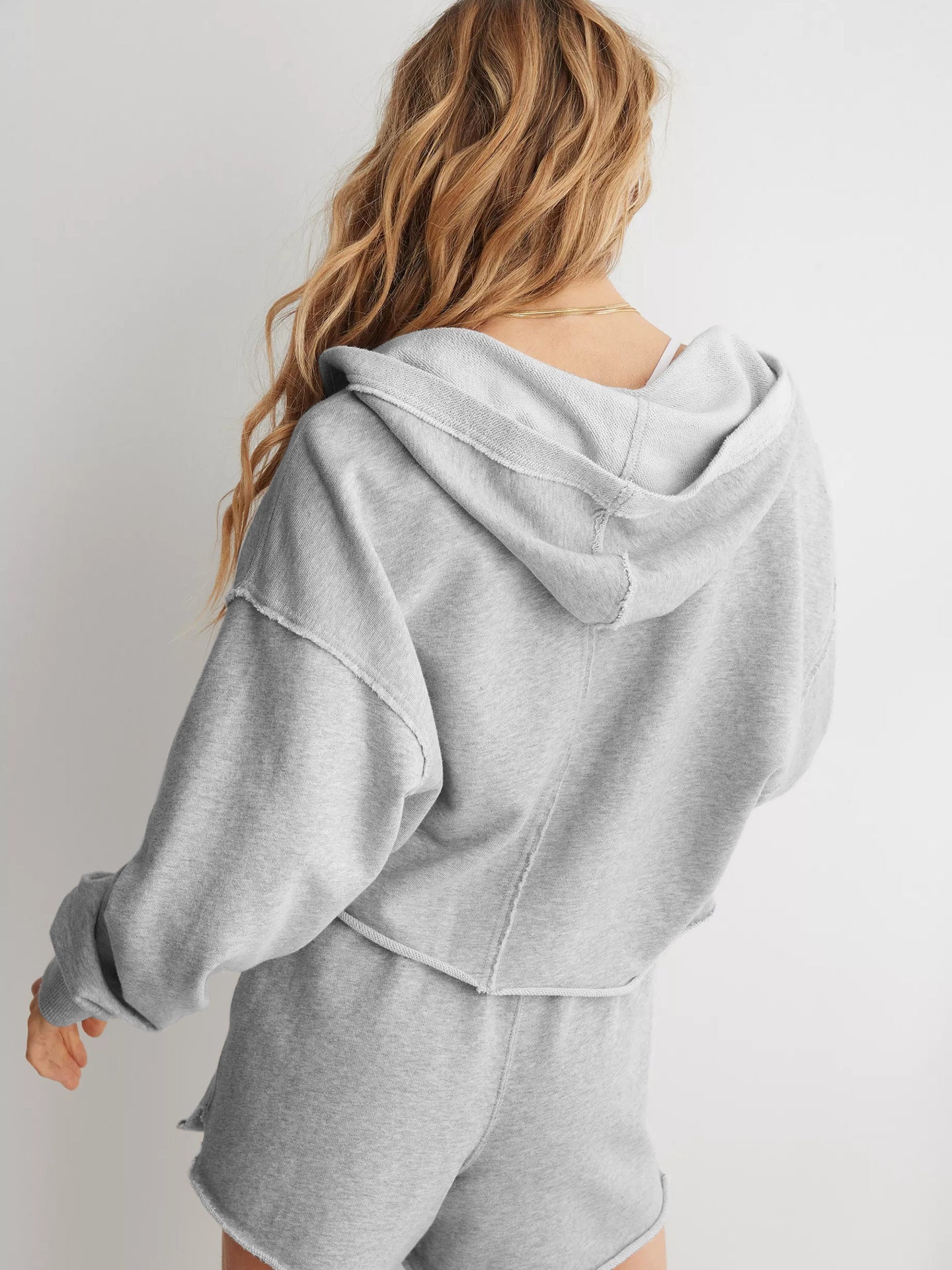 A-V Neck Drop Shoulder Hoodie