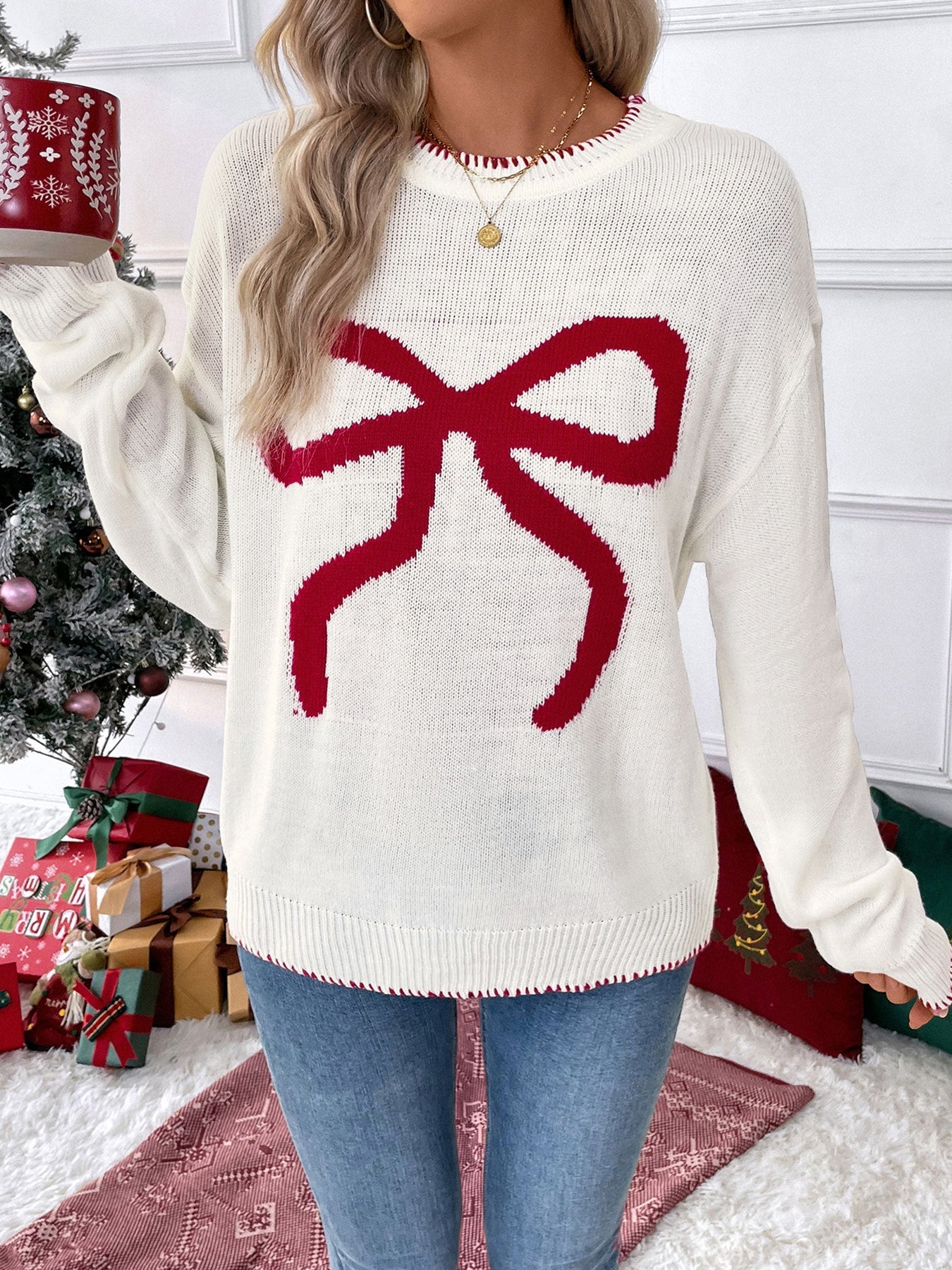 Valentine's Day Bow Loose Sweater
