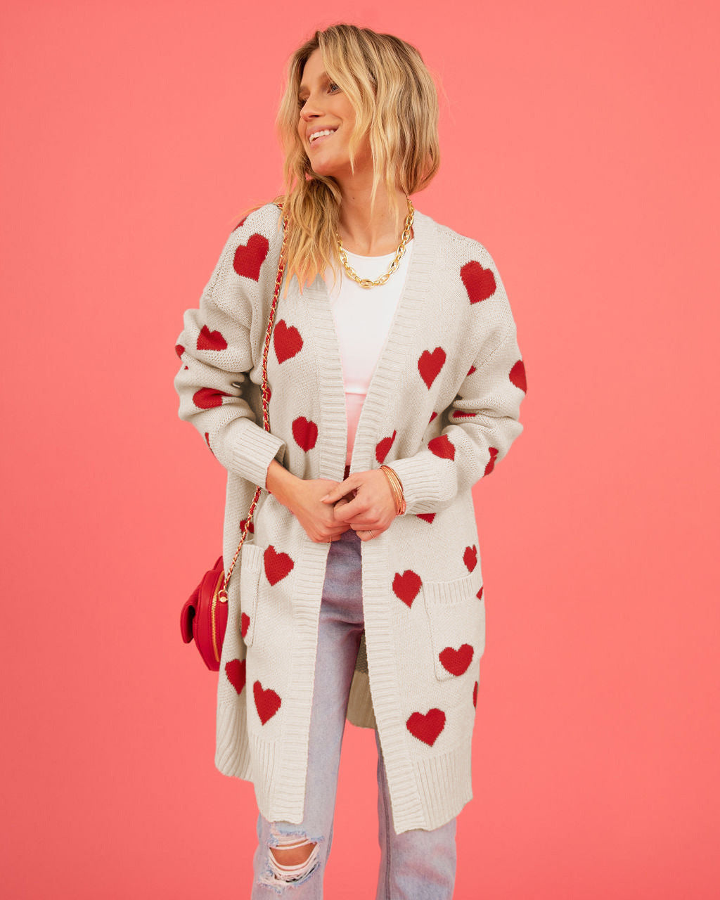 Mid-length Heart Pocket Cardigan