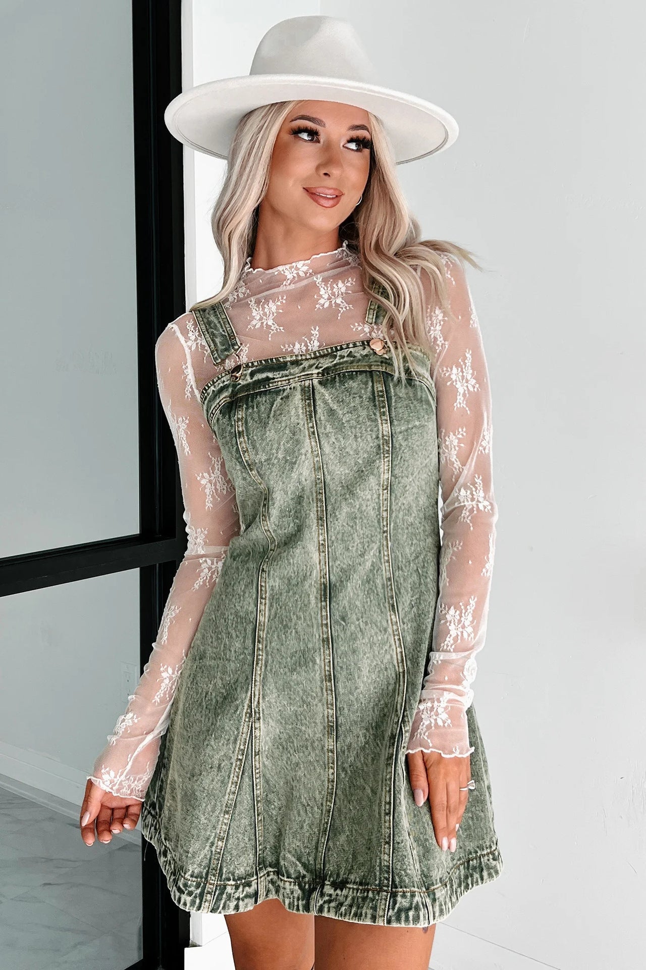 Washed Denim Overall Dress