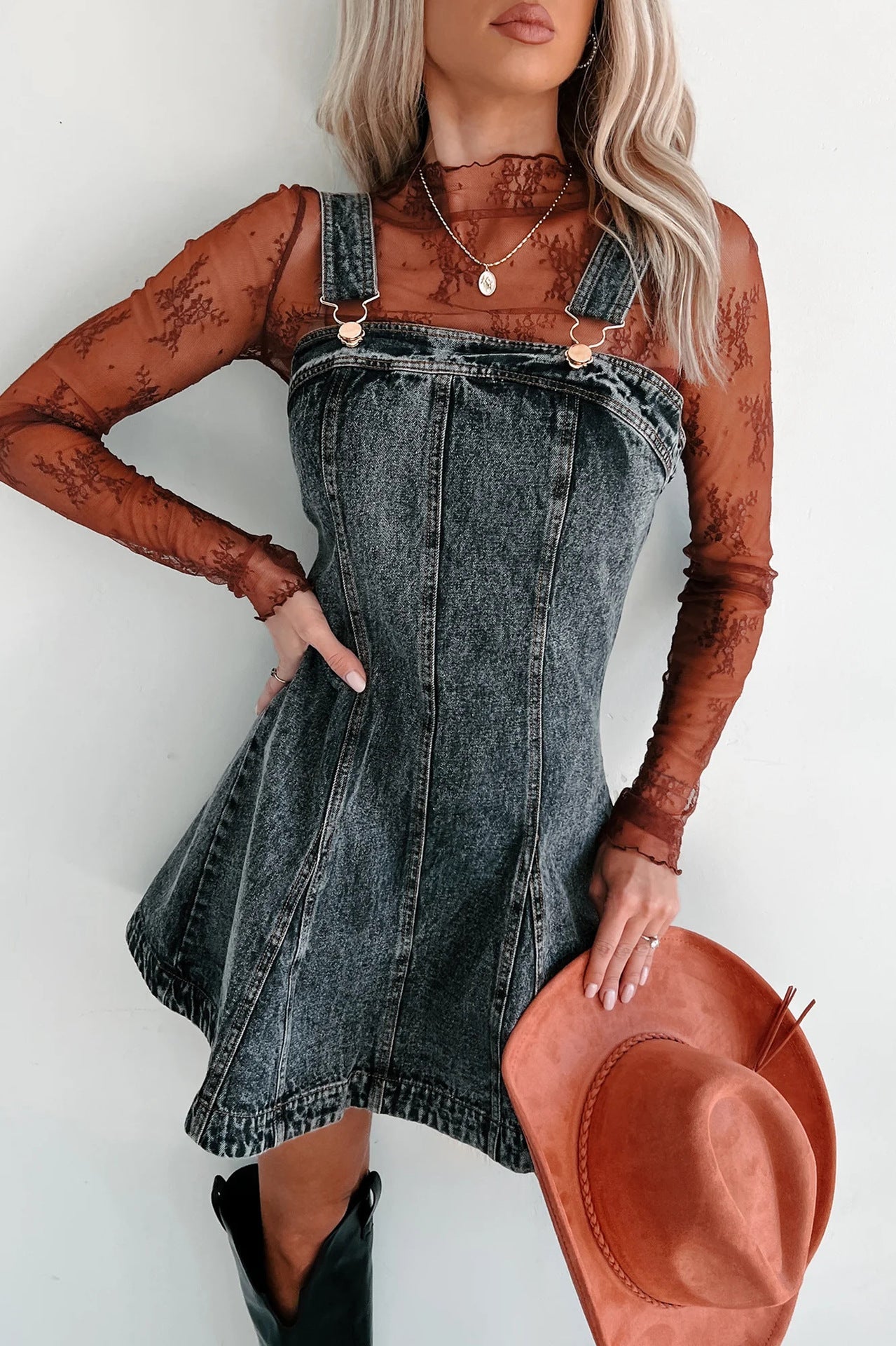 Washed Denim Overall Dress