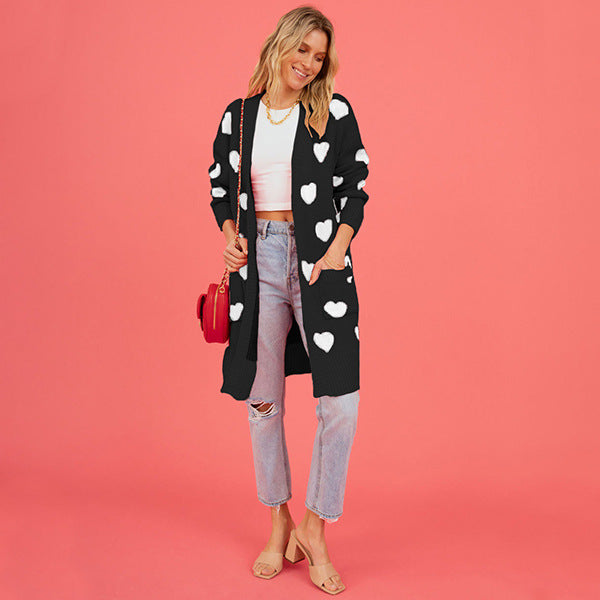 Mid-length Heart Pocket Cardigan