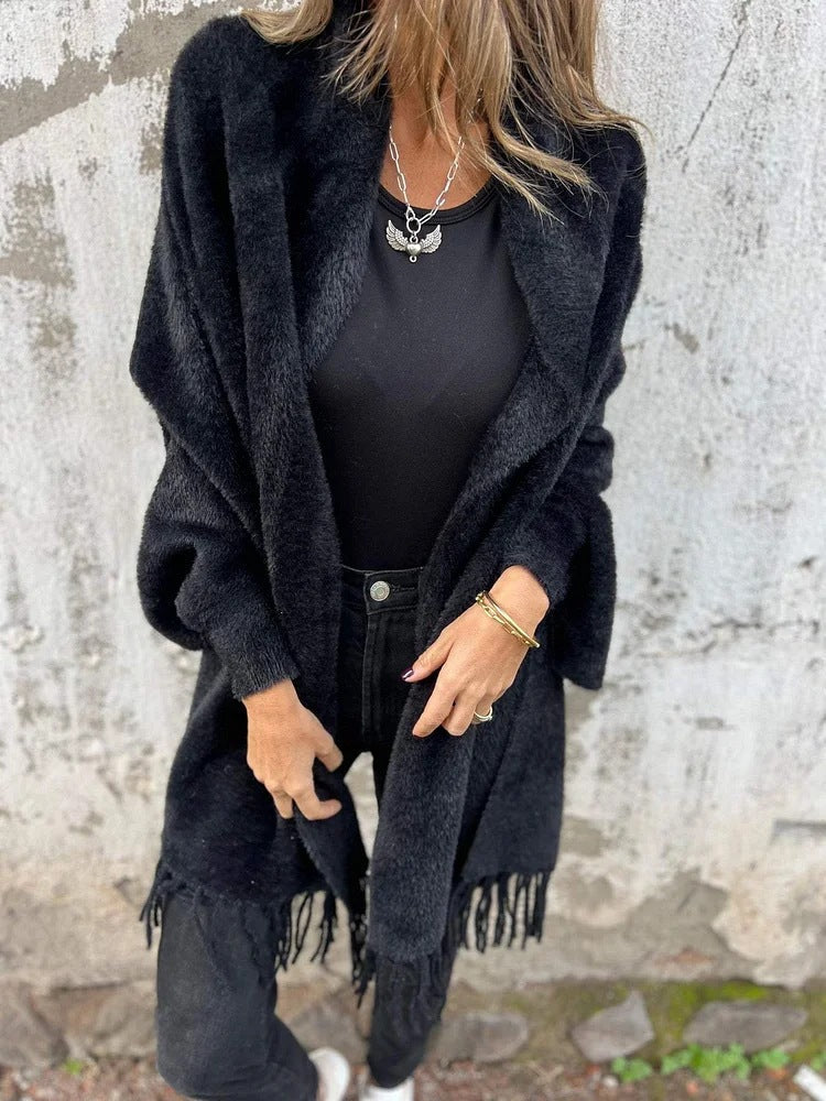 Faux Mink Fringed Shawl Cardigan