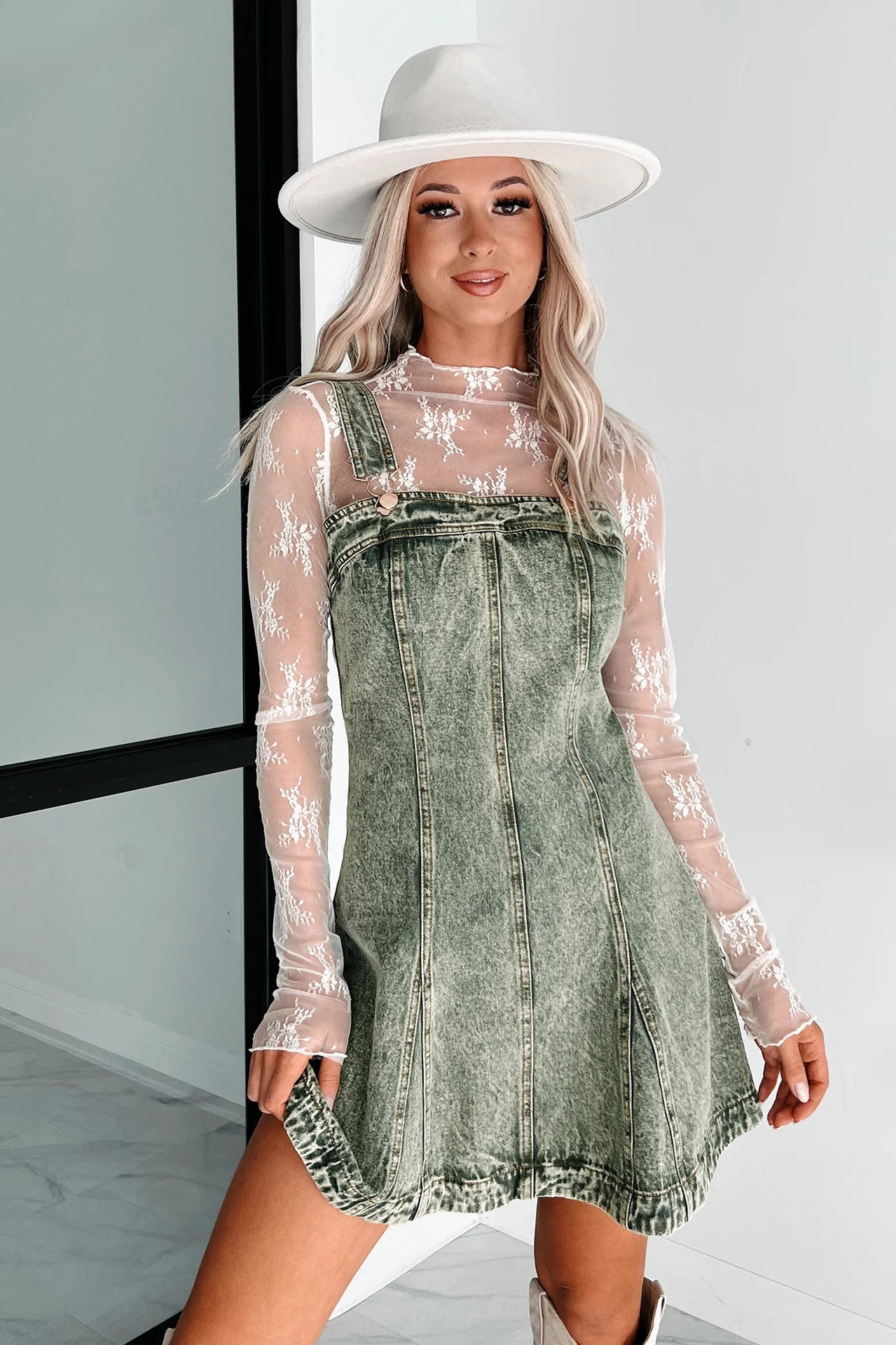 Washed Denim Overall Dress