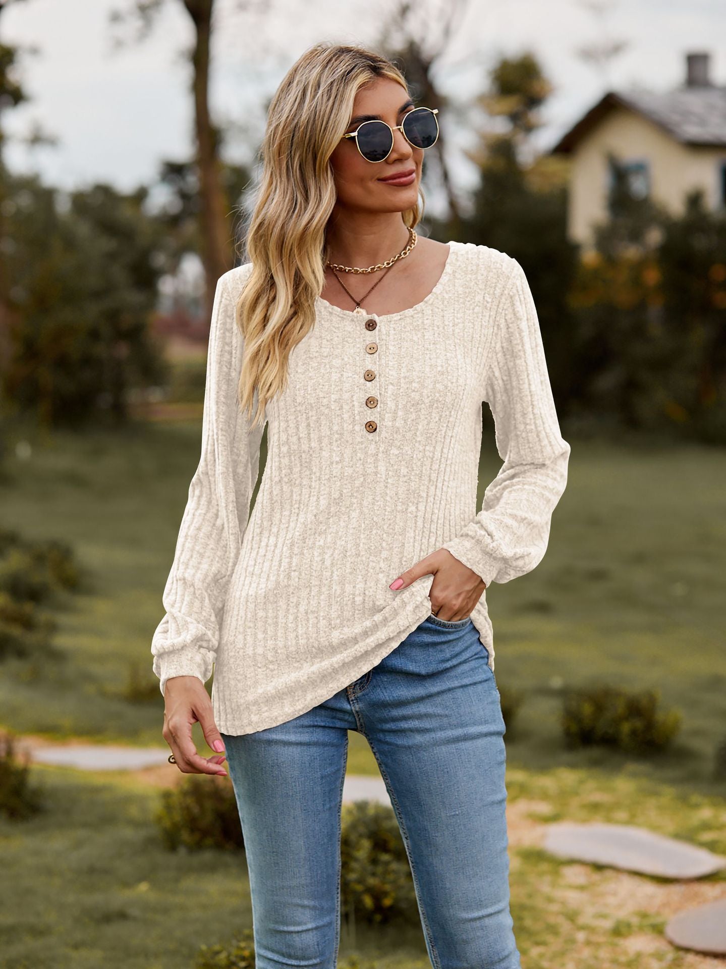 Round Neck Ribbed Brushed T-shirt