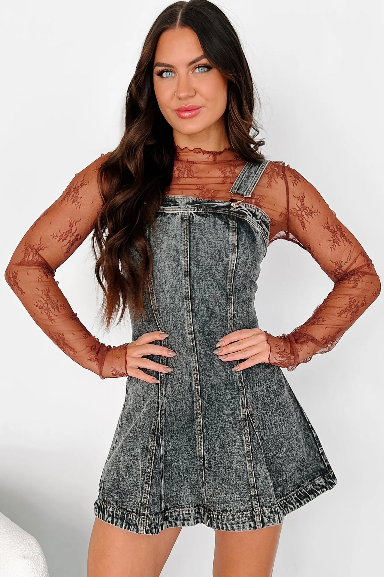 Washed Denim Overall Dress