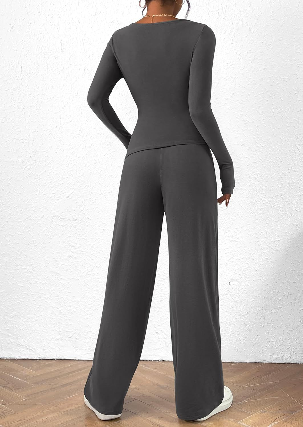 Solid Asymmetric T-Shirt + Wide Leg Pants Set