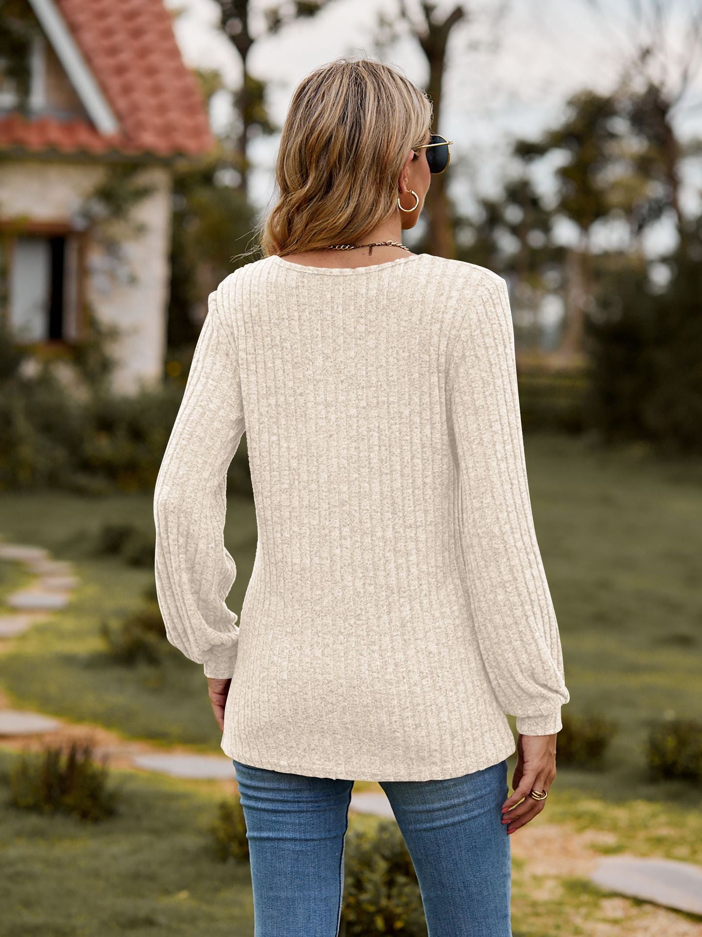 Round Neck Ribbed Brushed T-shirt