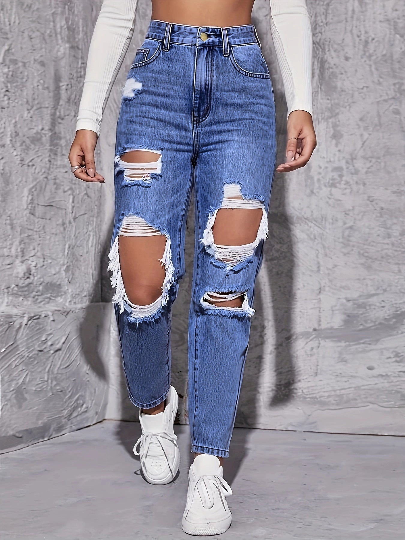High Waist Ripped Jeans