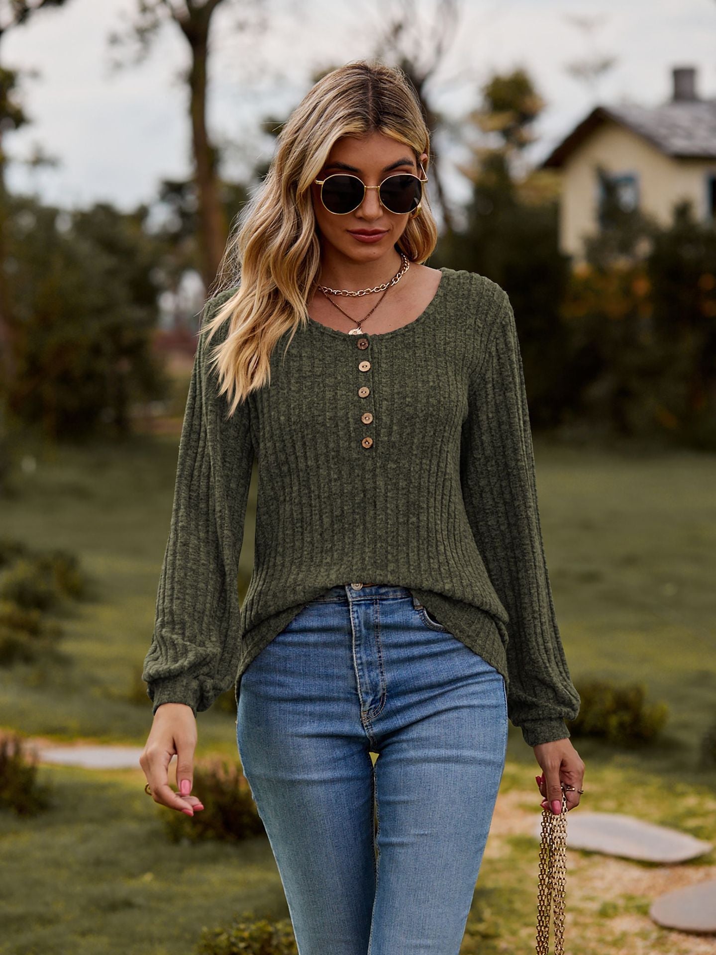 Round Neck Ribbed Brushed T-shirt