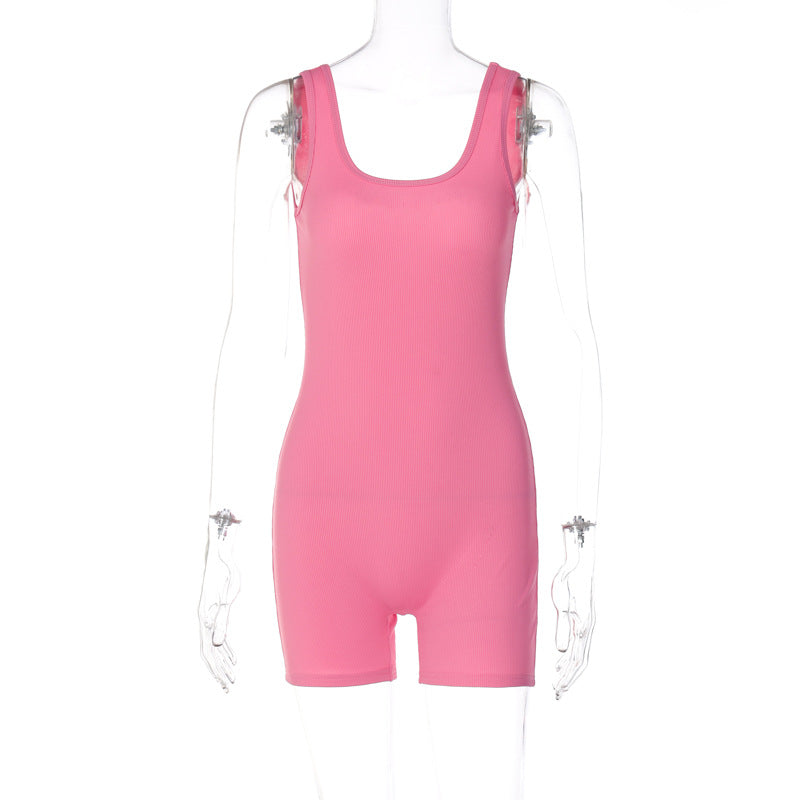 Solid U-neck Romper