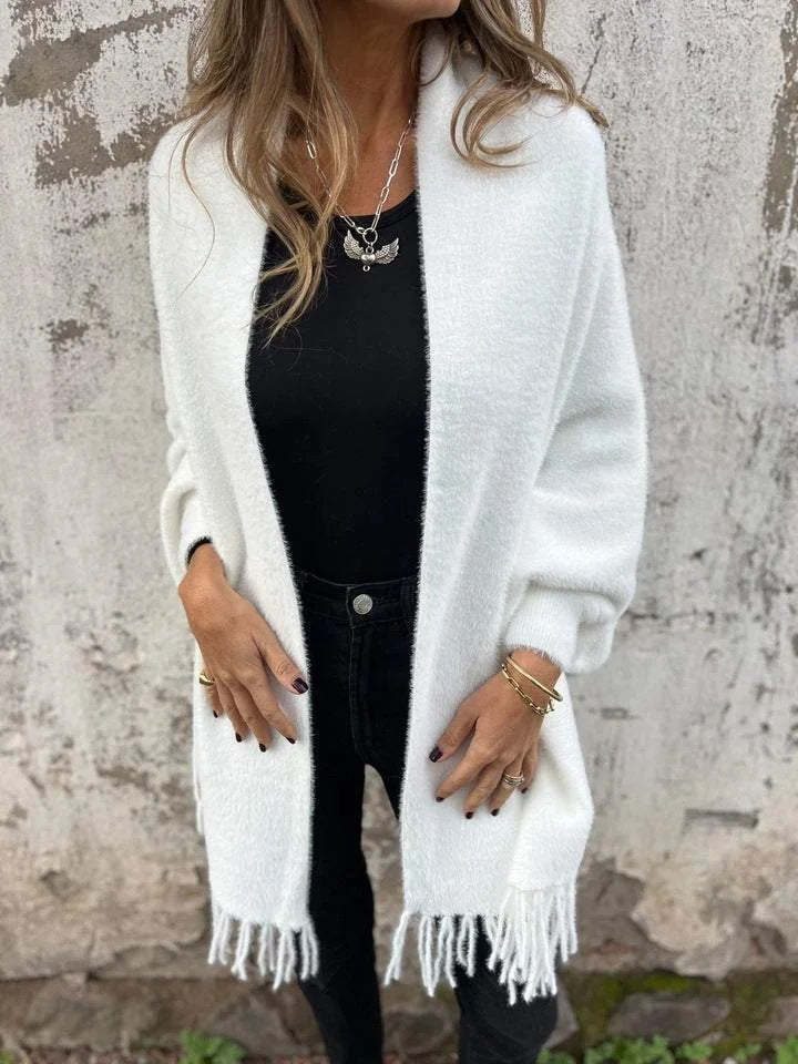 Faux Mink Fringed Shawl Cardigan