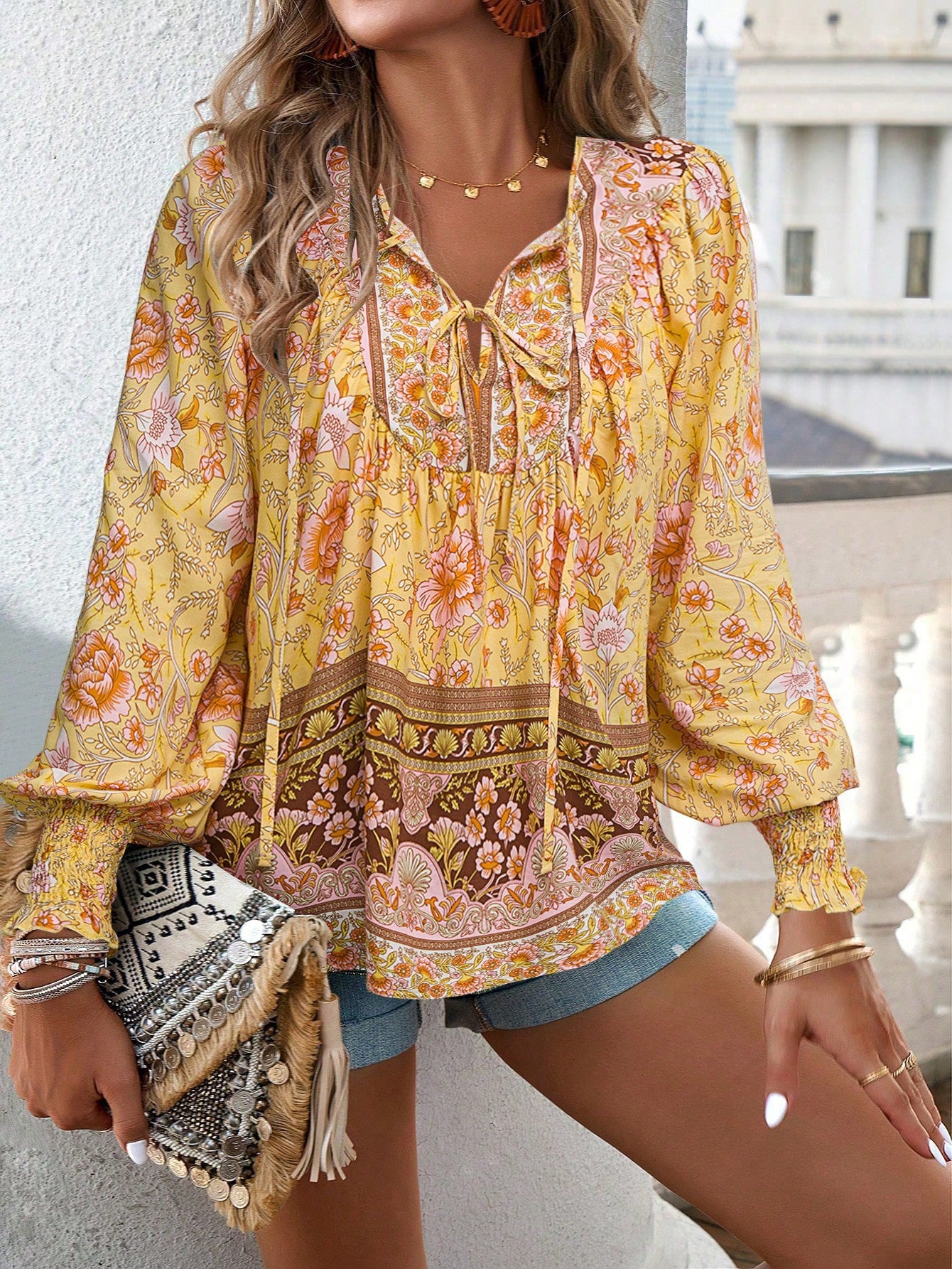 Tie Front V Neck Bohemian Top